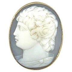 Antique 18th Century Button Cameo of a Young Man Shell Carving Silver
