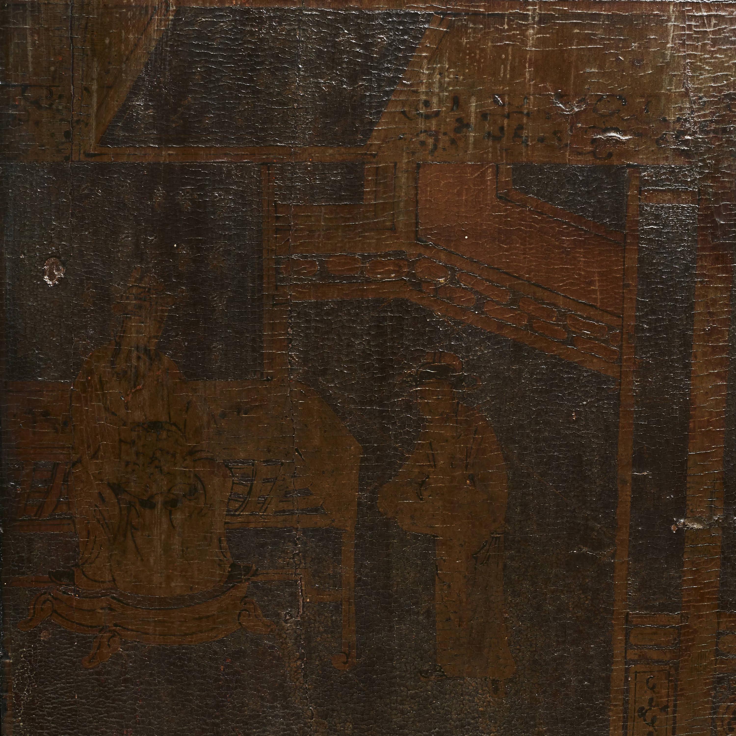 18. Jahrhundert Schwarz/Braun lackiert mit Dekoration Kabinett aus Shanxi-Provinz (Ulmenholz) im Angebot