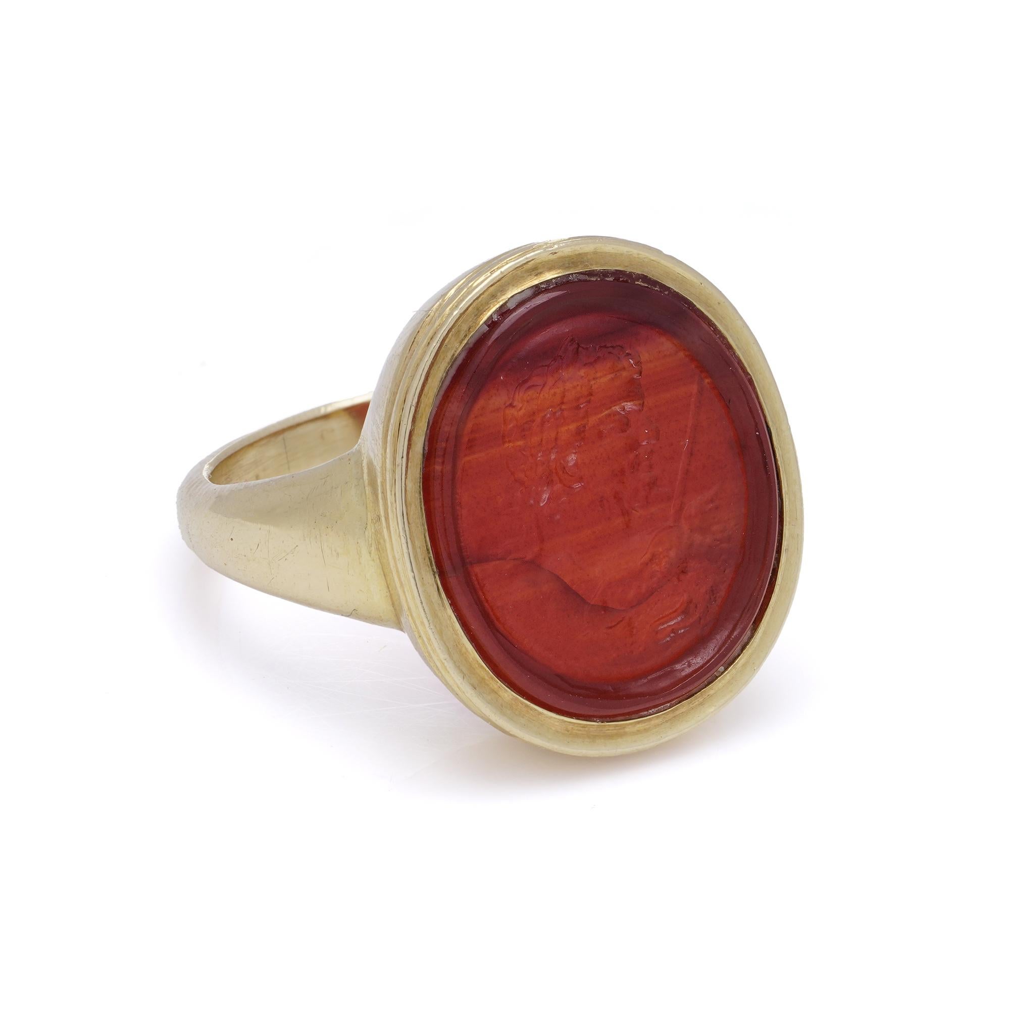 Classical Roman Antique 18th Century Carnelian Intaglio Ring For Sale
