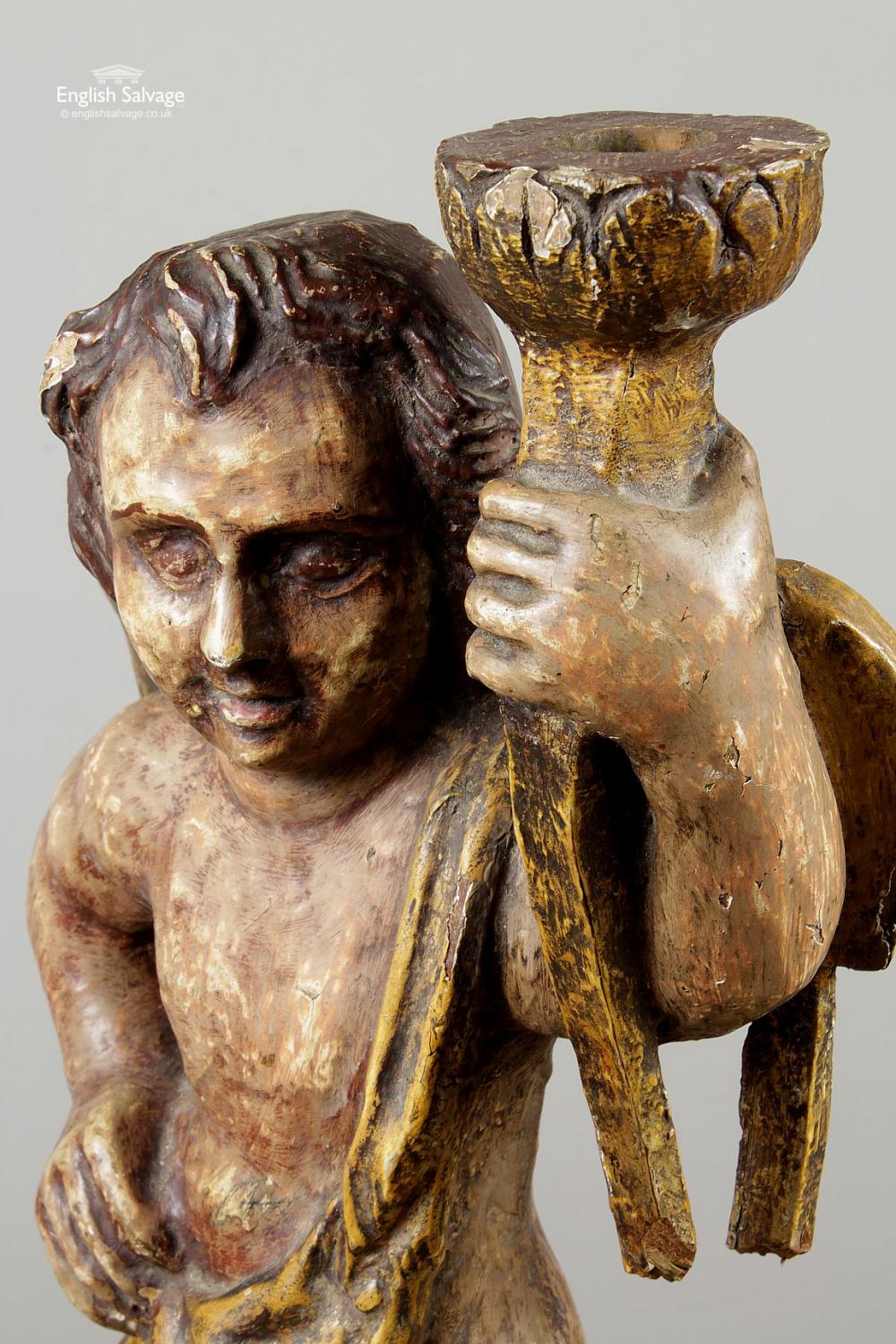 European Antique 18th Century Carved Cherub Statue For Sale