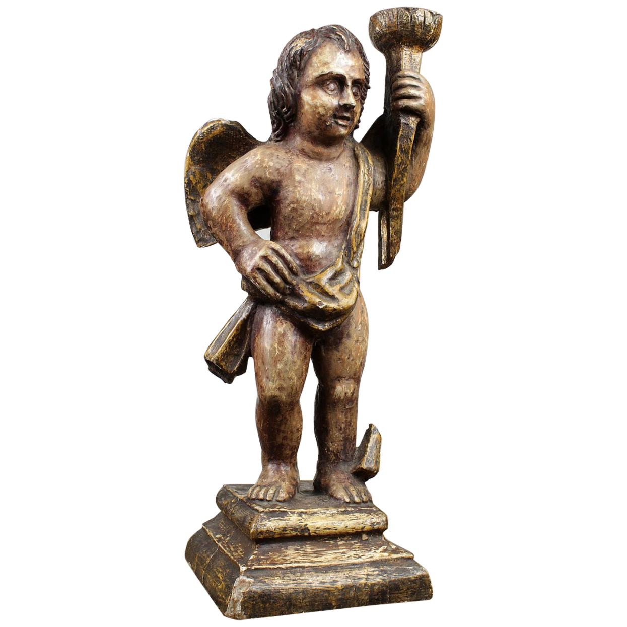 Antique 18th Century Carved Cherub Statue For Sale
