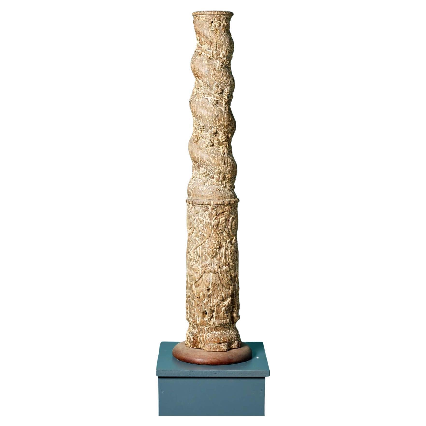 Antique 18th Century Carved Oak Solomonic Column For Sale