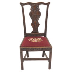 Antique 18th Century Carved Oak Upholstered Chair, Scotland 1780, H33