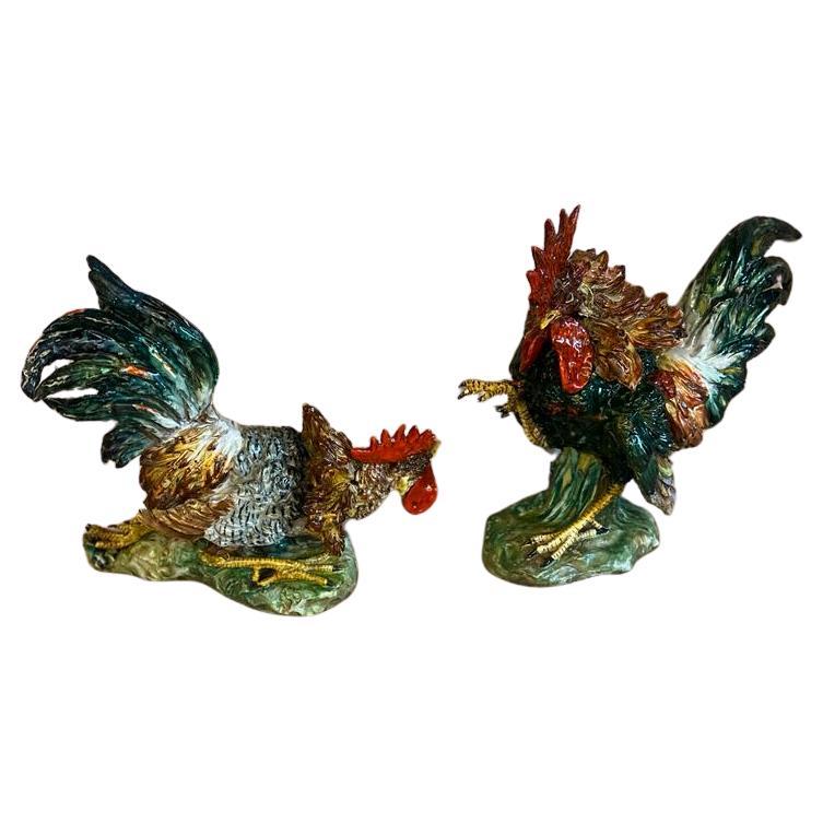 Antique 18th century Ceramic/Porcelain Pair of Cockfighting Roosters Paris 1780 For Sale