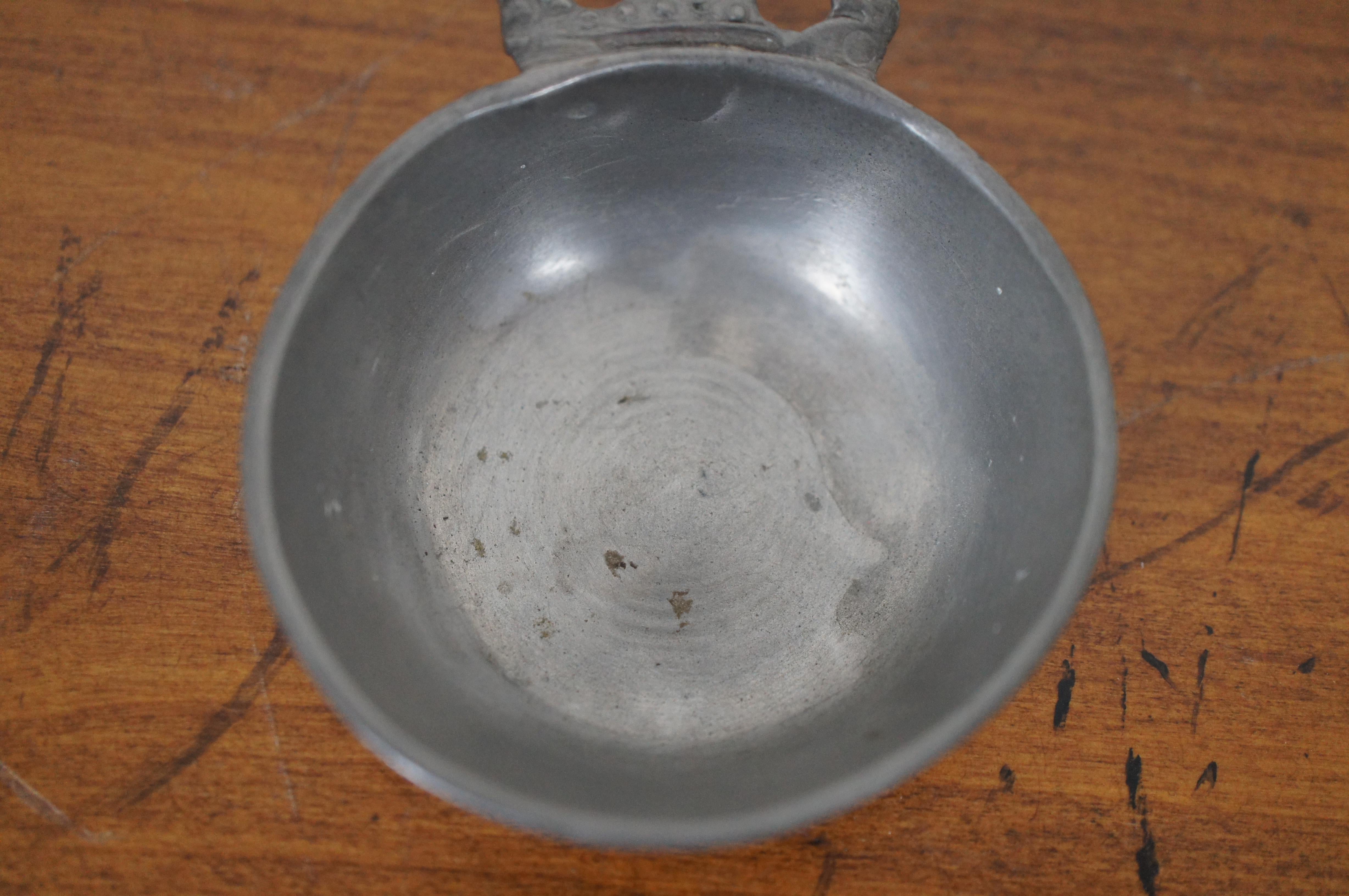 Antique 18th Century Childs Pewter Porringer Cup Bowl Porridge Dish For Sale 3