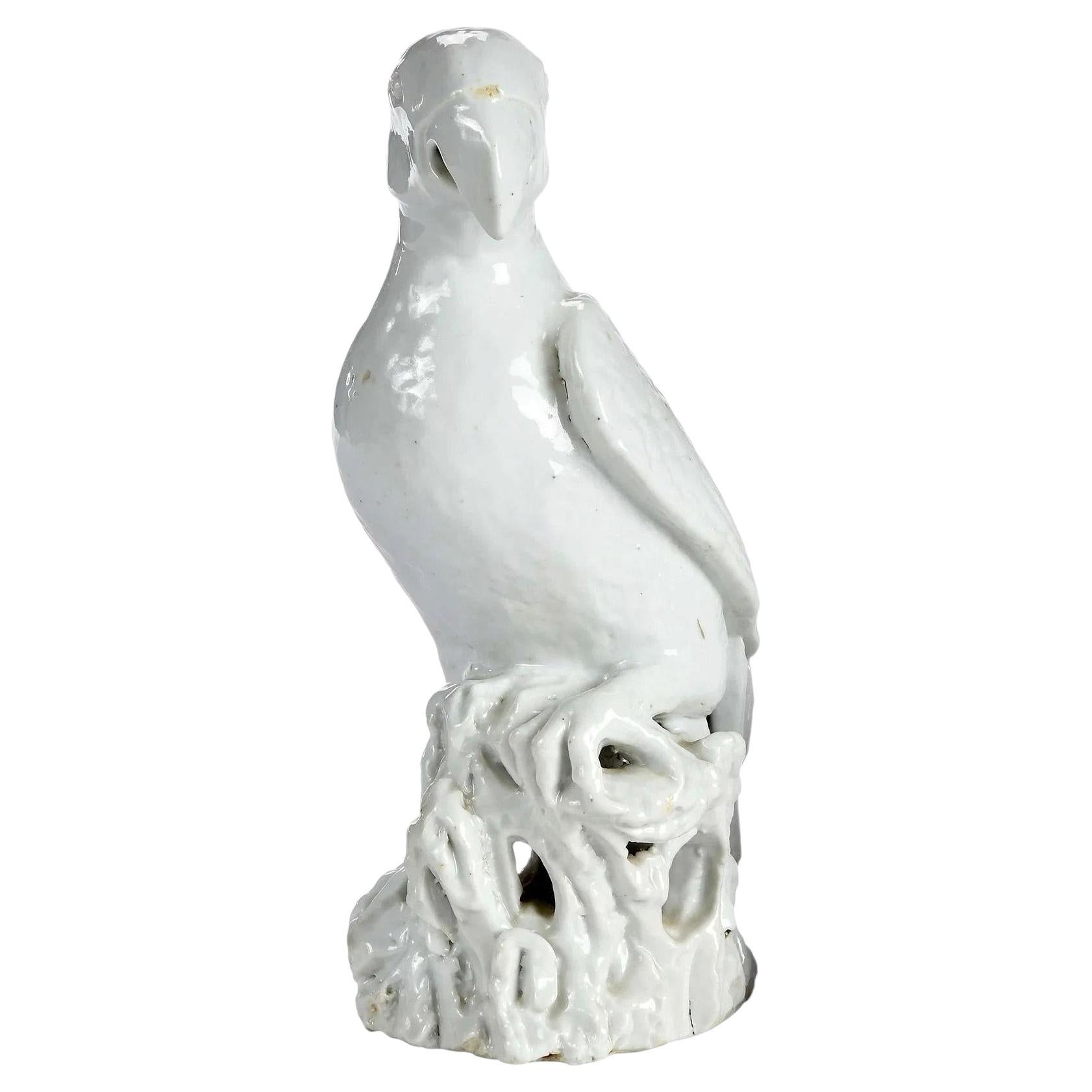 Antique 18th Century Chinese Blanc de Chine White Porcelain Parrot