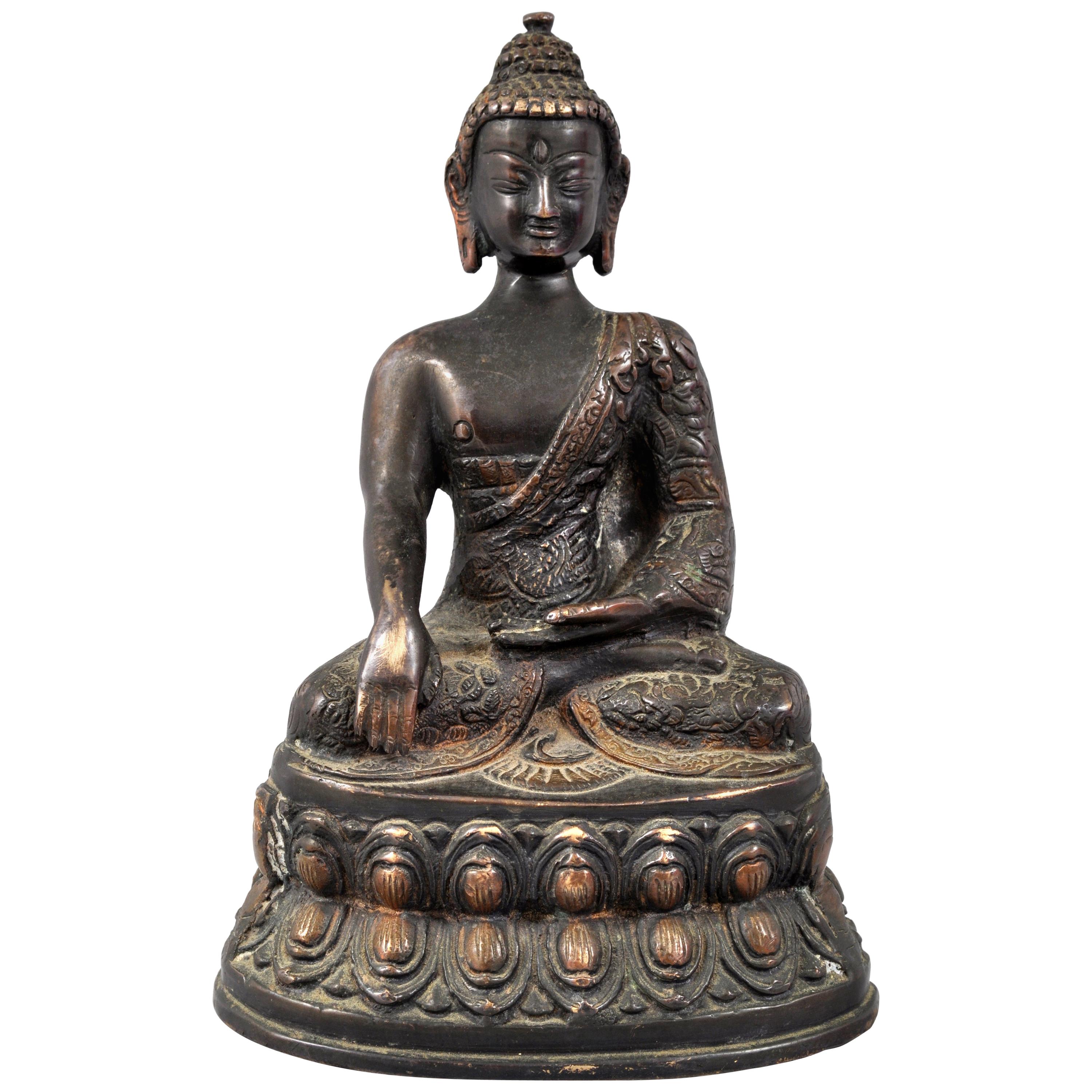 Asian Antique Tibet Handmade bronze mikky Turquoise Inlay statue Shakya Muni 