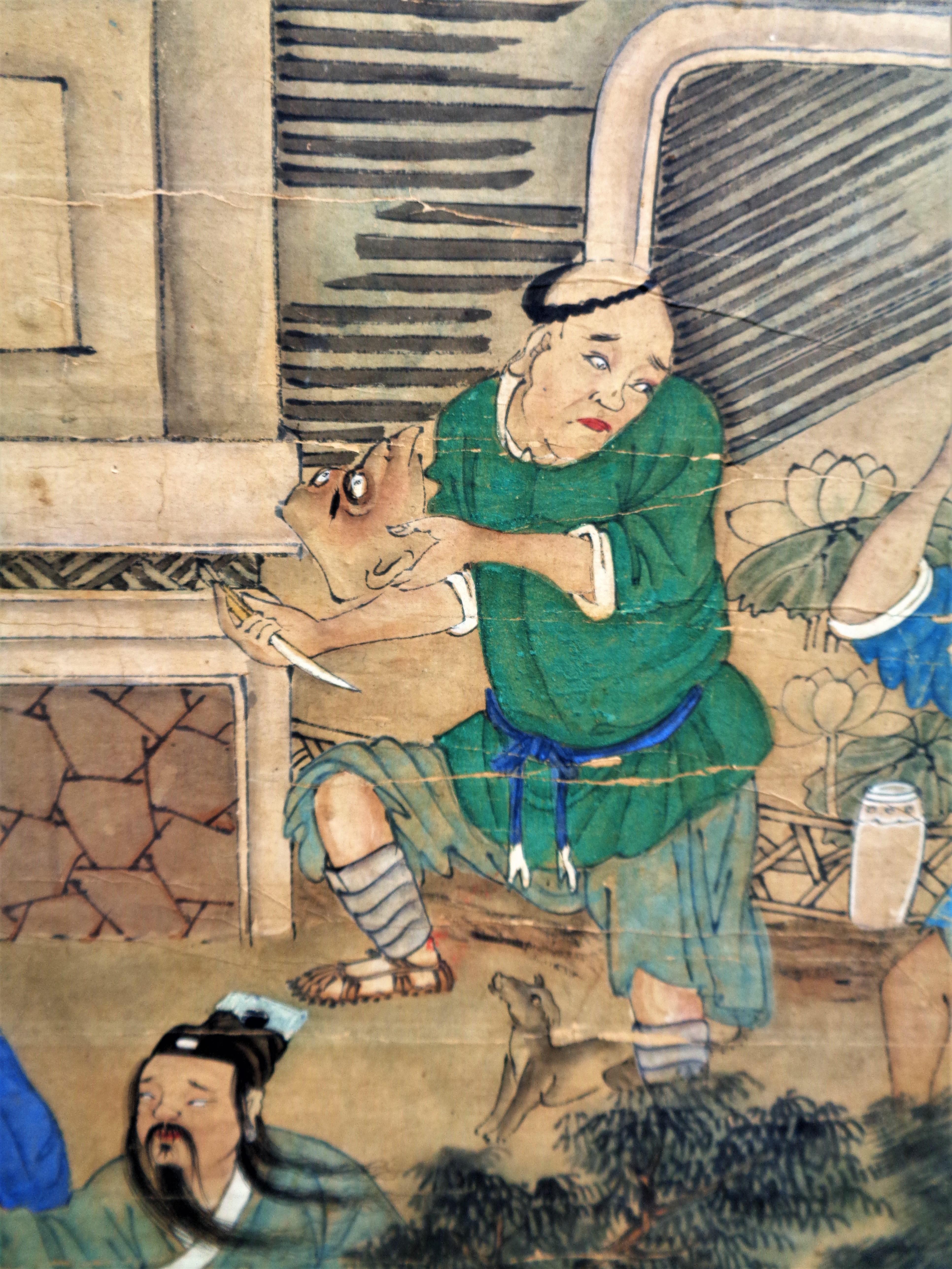 Peinture bouddhiste chinoise ancienne du 18ème siècle - Roi de l'enfer en vente 7