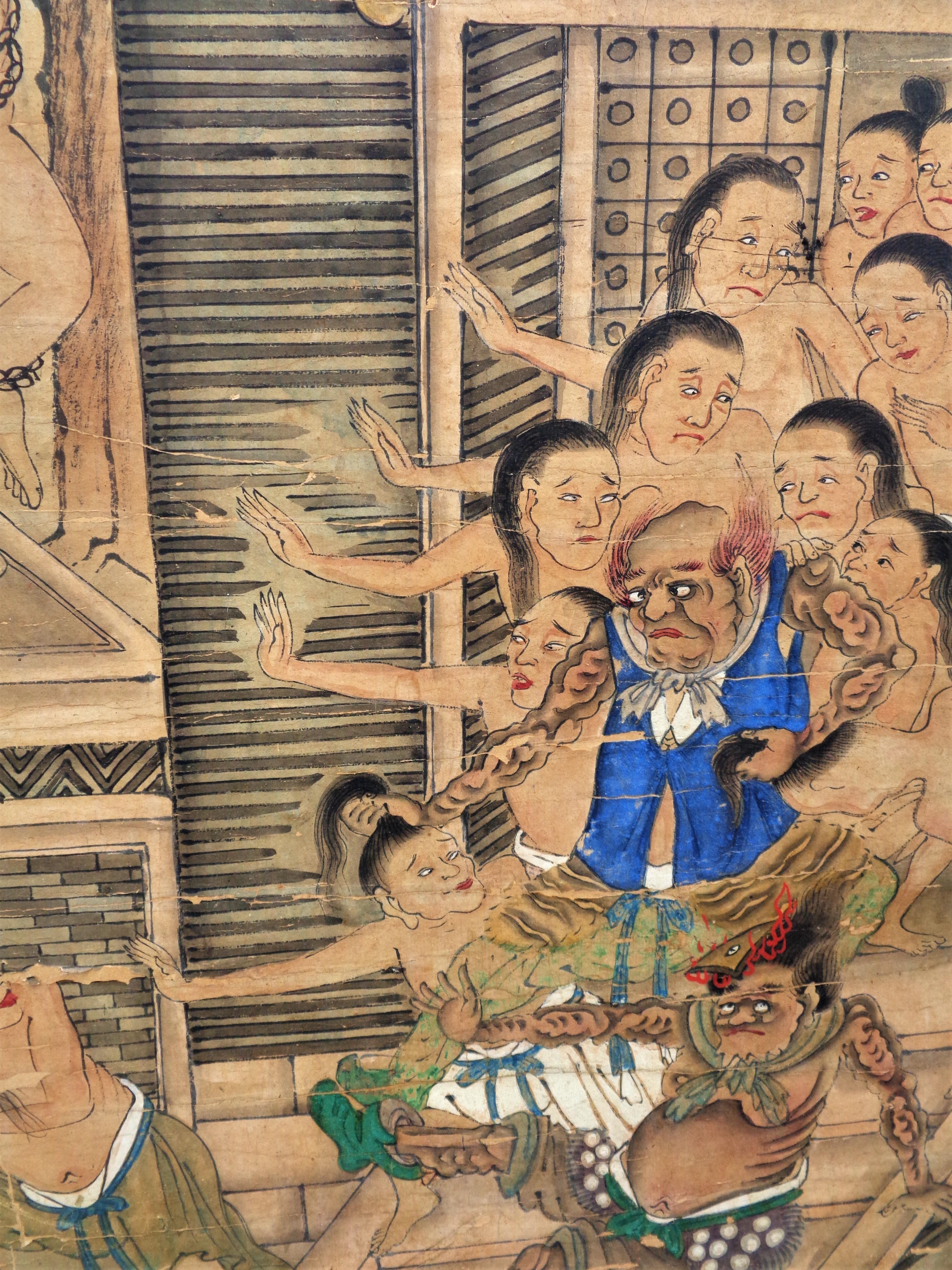 Peinture bouddhiste chinoise ancienne du 18ème siècle - Roi de l'enfer en vente 8