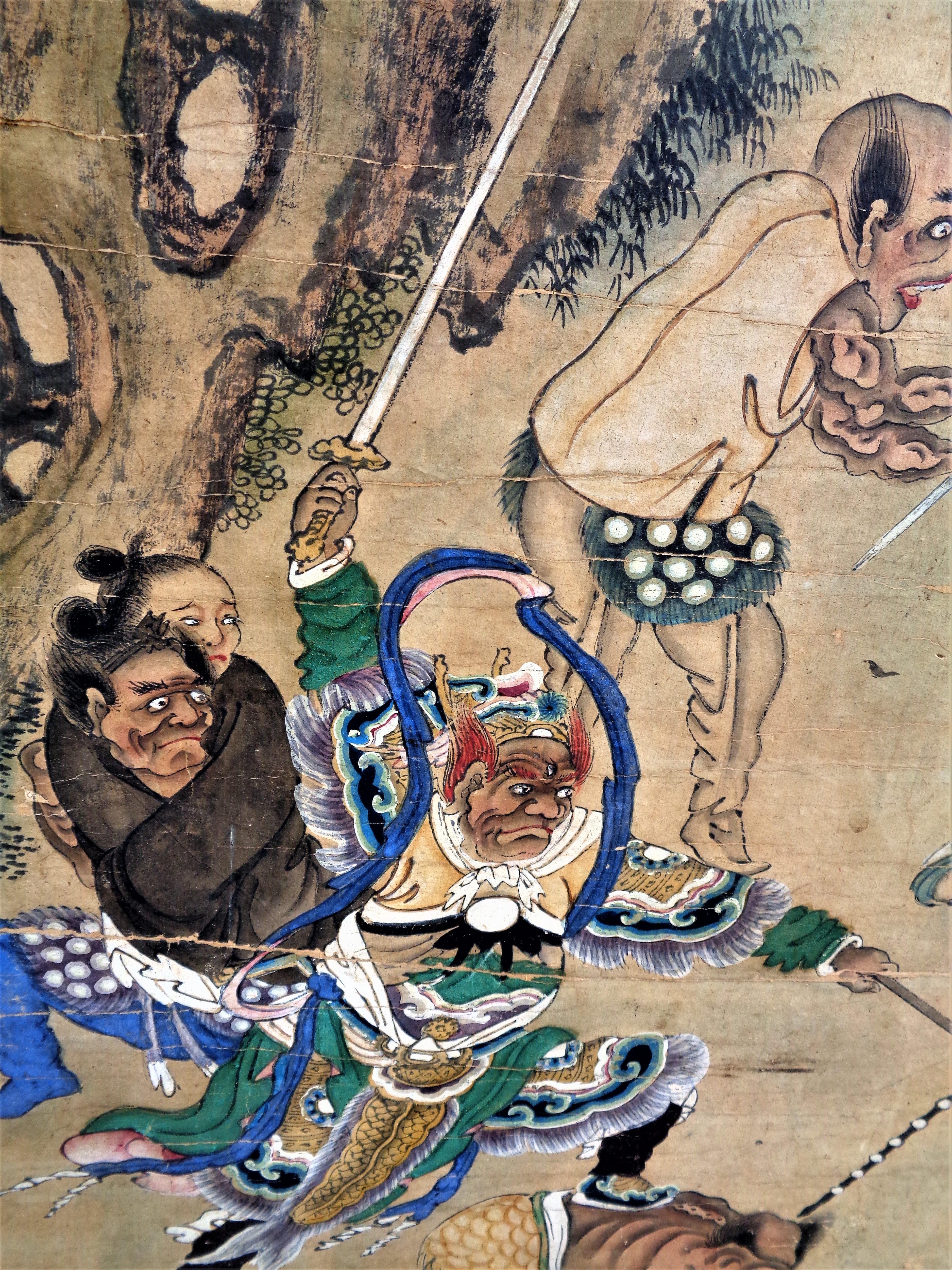 Peinture bouddhiste chinoise ancienne du 18ème siècle - Roi de l'enfer en vente 9