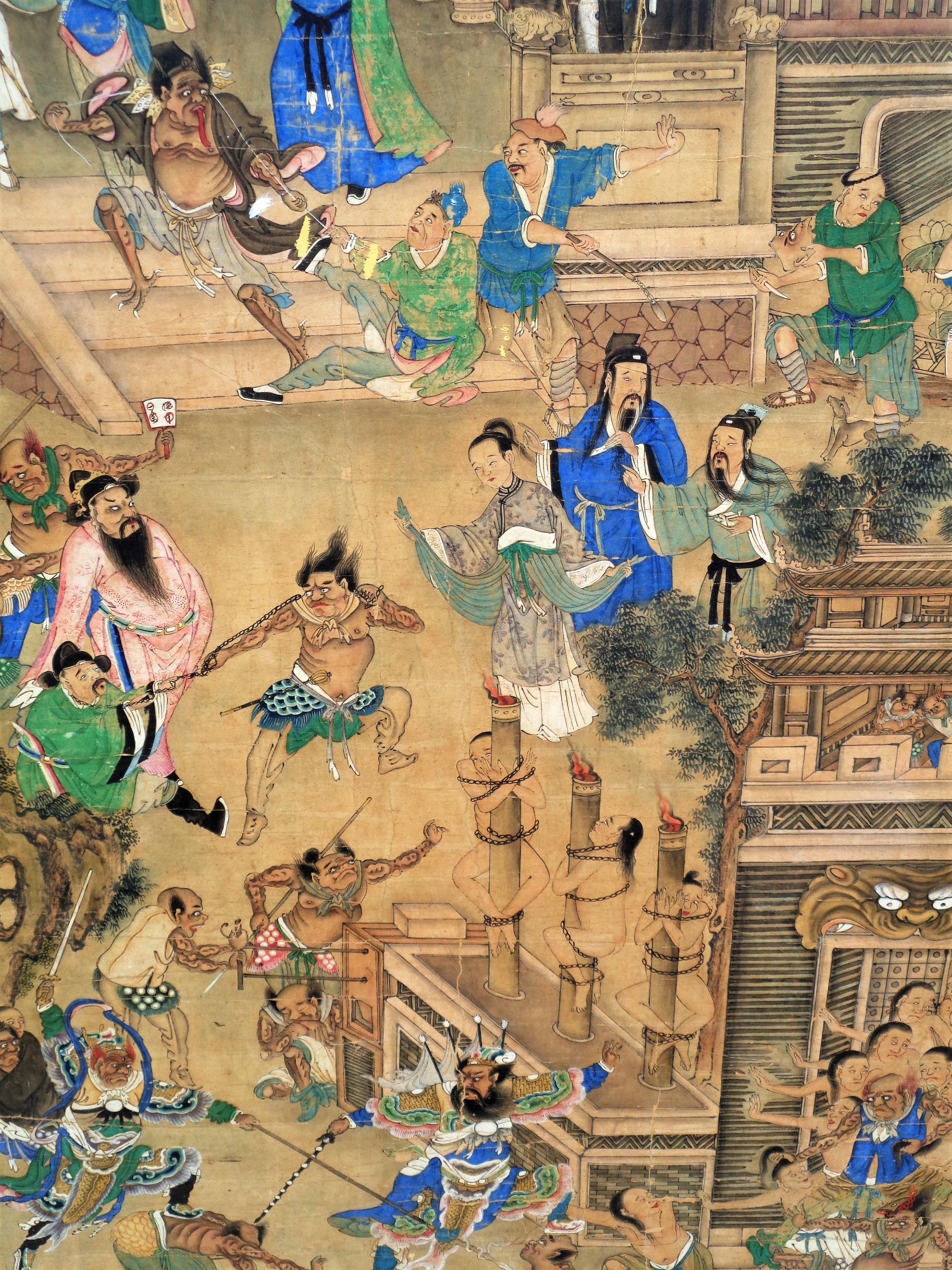 Peinture bouddhiste chinoise ancienne du 18ème siècle - Roi de l'enfer en vente 12