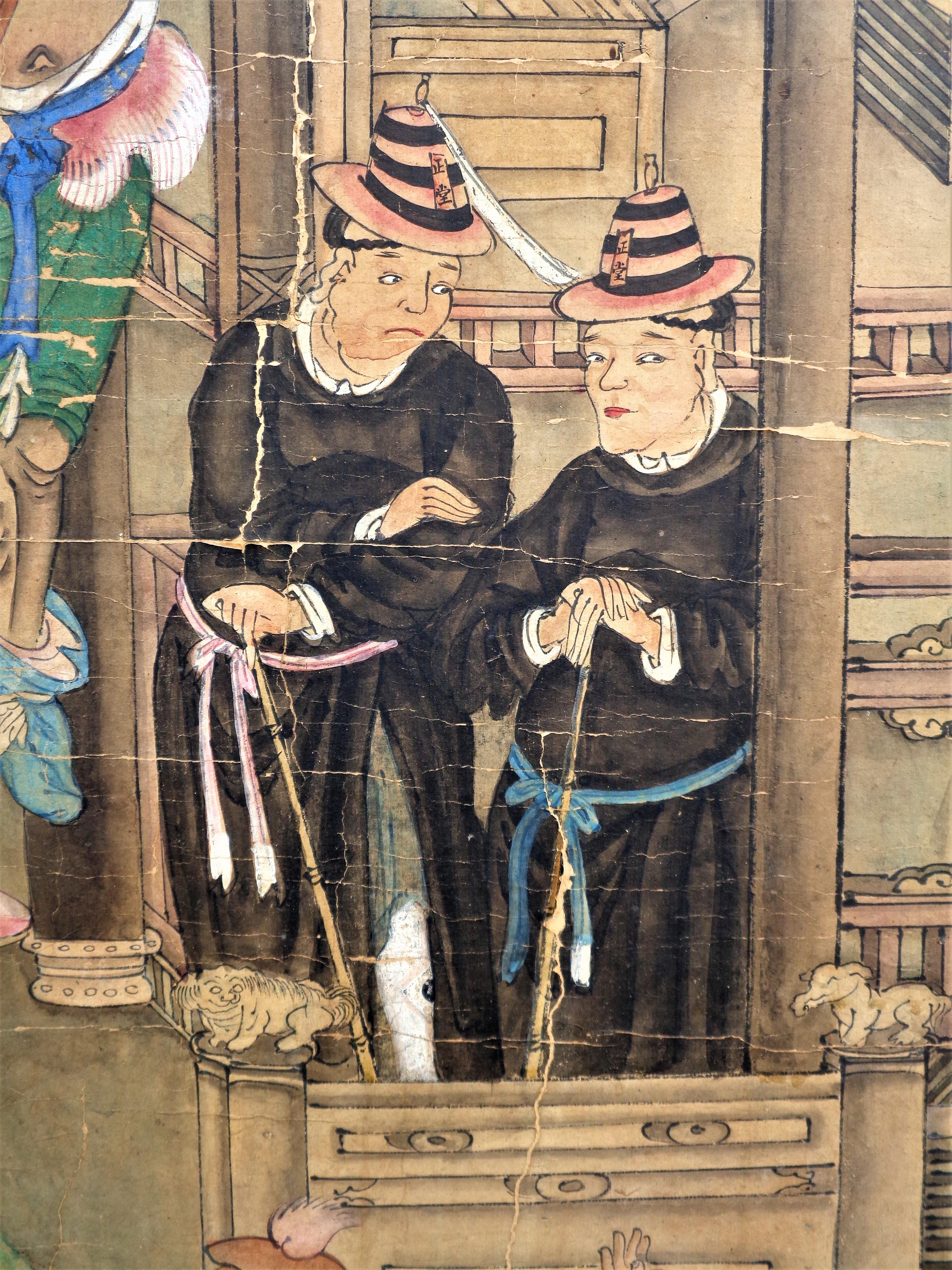 Bois Peinture bouddhiste chinoise ancienne du 18ème siècle - Roi de l'enfer en vente