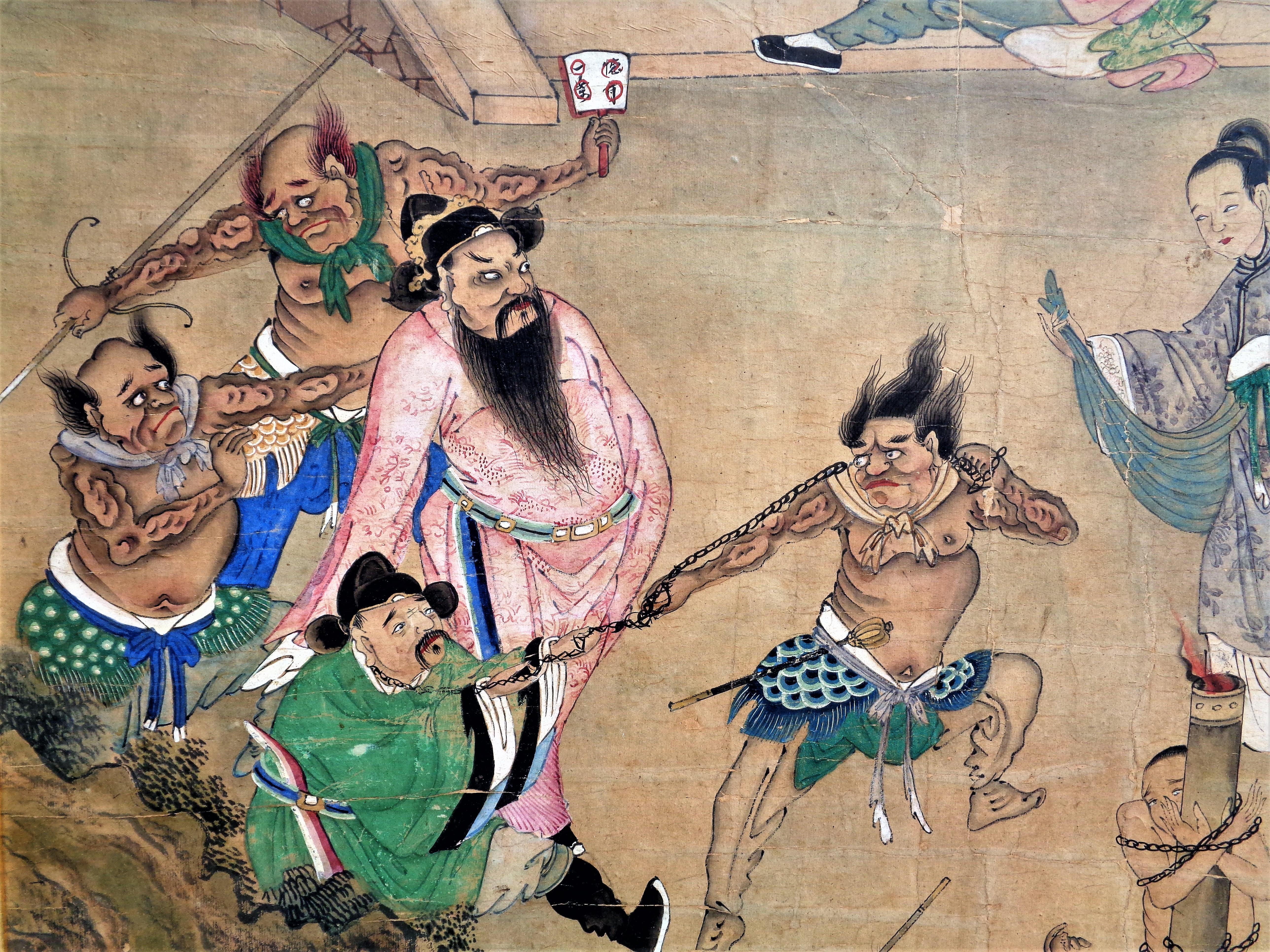 Peinture bouddhiste chinoise ancienne du 18ème siècle - Roi de l'enfer en vente 1