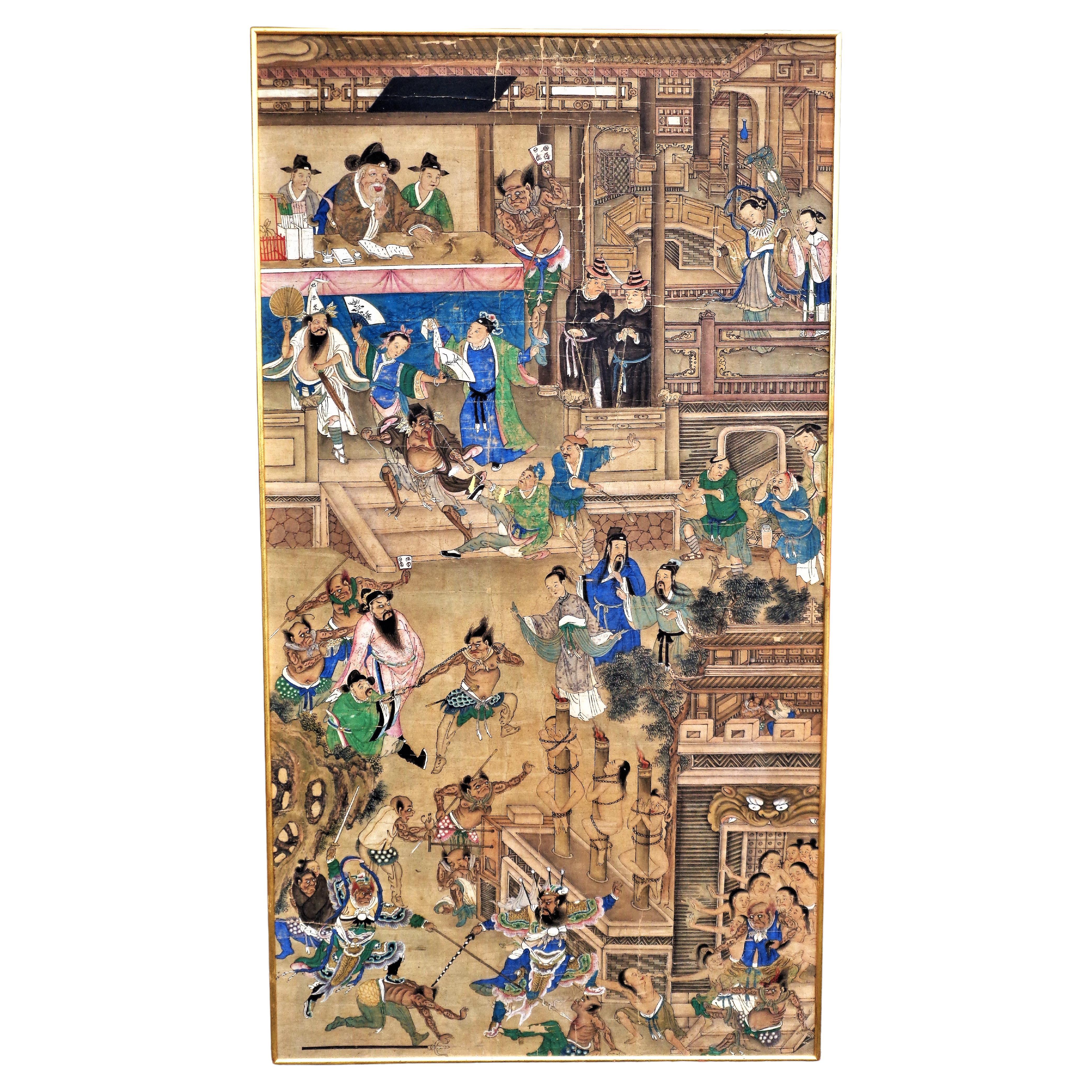 Peinture bouddhiste chinoise ancienne du 18ème siècle - Roi de l'enfer
