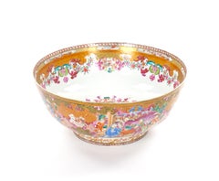 Ancien bol à punch en porcelaine d'exportation chinoise Famille Rose du 18e siècle