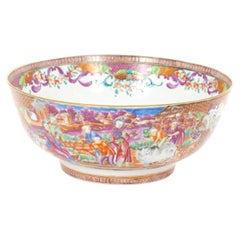 Antique 18th Century Chinese Export Porcelain Famille Rose Punch Bowl