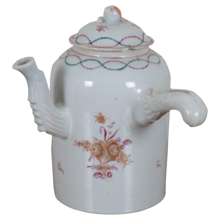 Antique 18th Century Chinese Export Qianlong Porcelain Chocolate Tea Pot For Sale