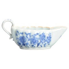 Antique 18th Century Chinese Porcelain Blue and White Floral Sauceboat