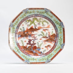 Antique 18th Century Chinese Porcelain Plate with Regency Style Overdecorating