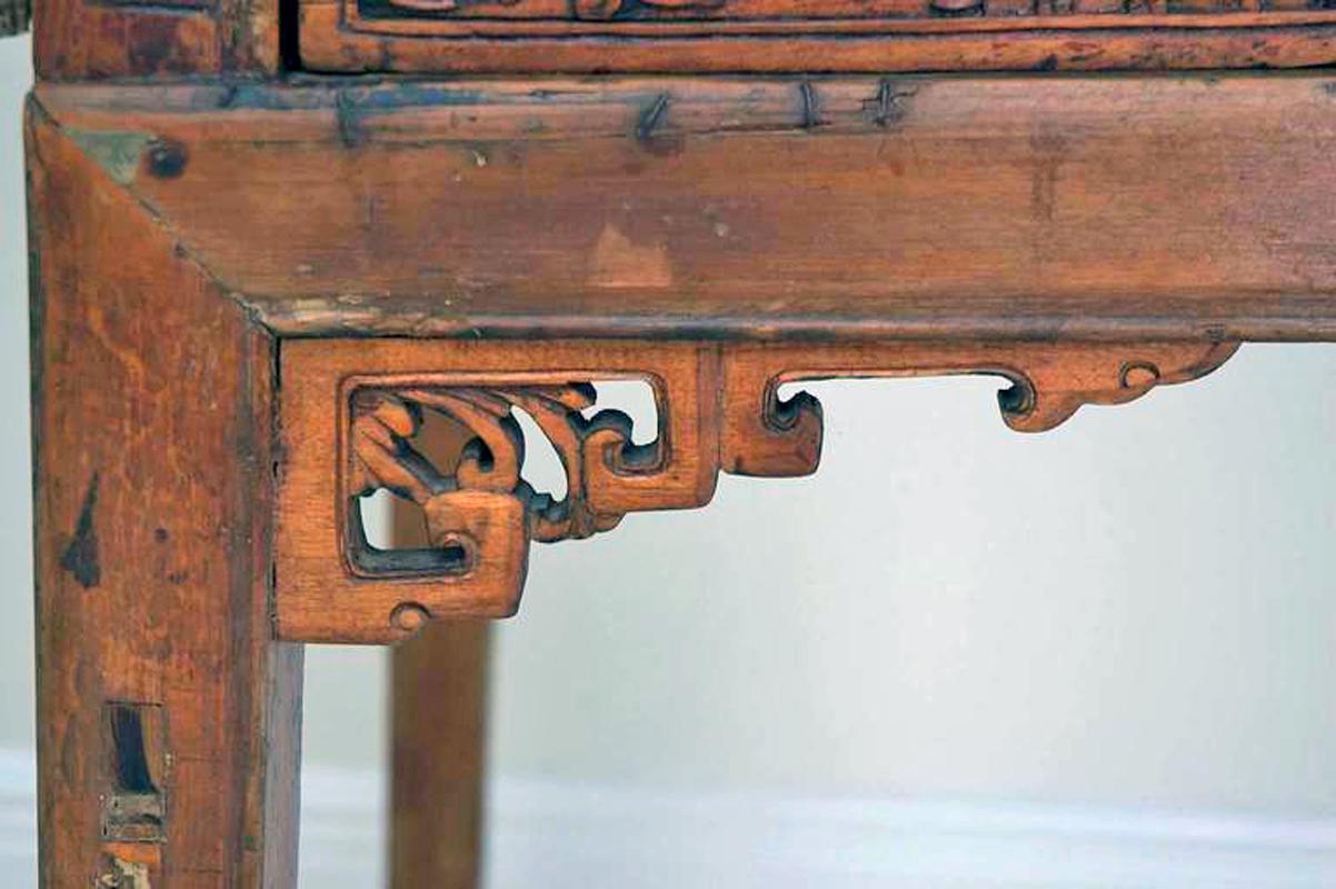 19th Century Antique 18th Century Chinese Qing Altar Table with Fine Carvings & Drawers For Sale
