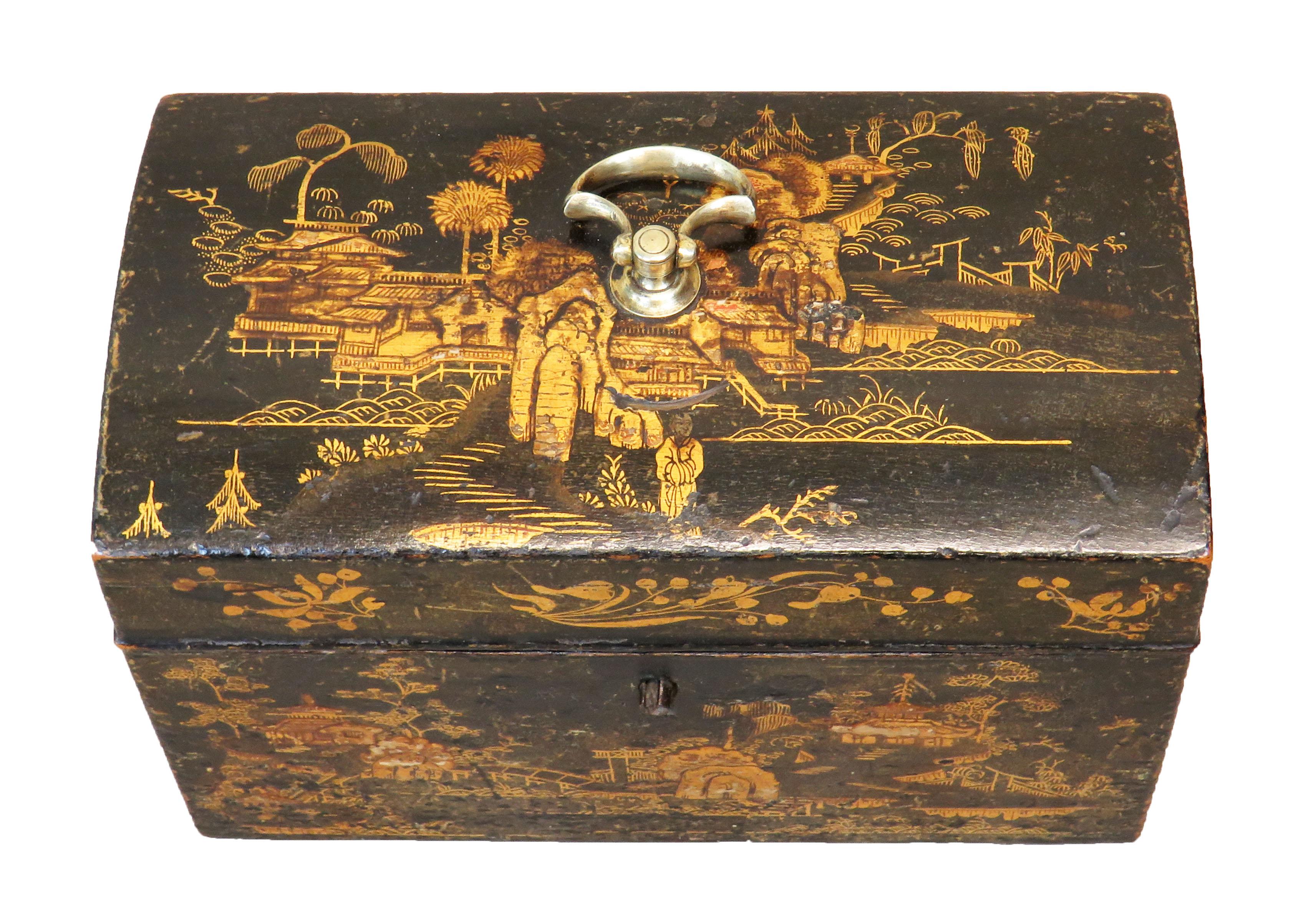 English Antique 18th Century Chinoiserie Decorated Tea Caddy