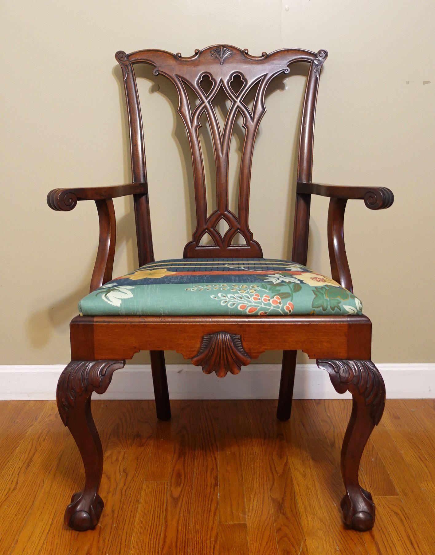 English Chippendale Style Carved Mahogany Armchair For Sale