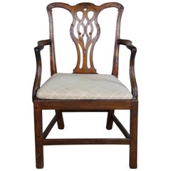 Antique 18th Century Chippendale Mahogany Pierced Pretzel Back Dining Arm Chair