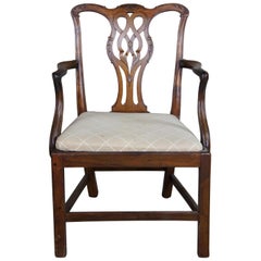 Antique 18th Century Chippendale Mahogany Pierced Pretzel Back Dining Arm Chair