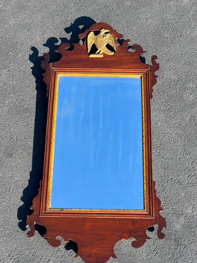 American Antique 18th Century Chippendale Wall Mirror with Eagle Crest For Sale