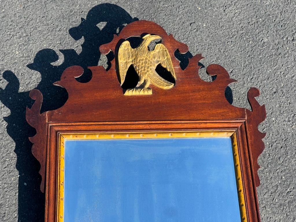 Mahogany Antique 18th Century Chippendale Wall Mirror with Eagle Crest For Sale