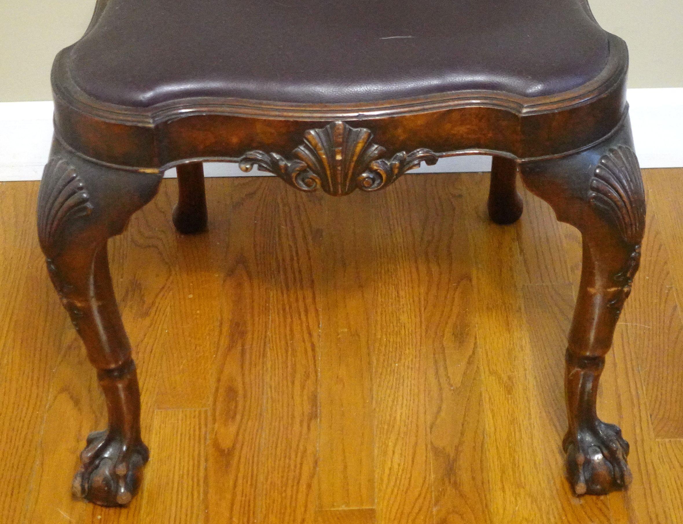 Hand-Carved Antique 18th Century Chippendale Walnut Side Chair Burl Walnut For Sale