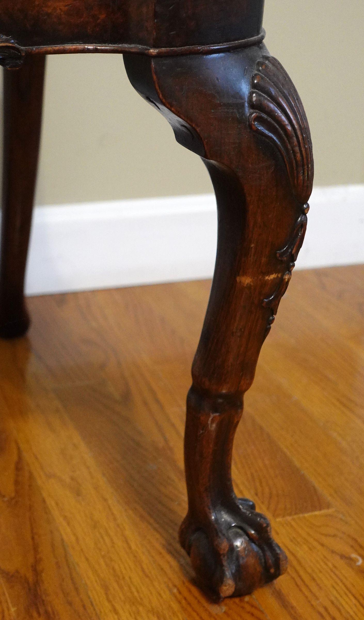 18th Century and Earlier Antique 18th Century Chippendale Walnut Side Chair Burl Walnut For Sale