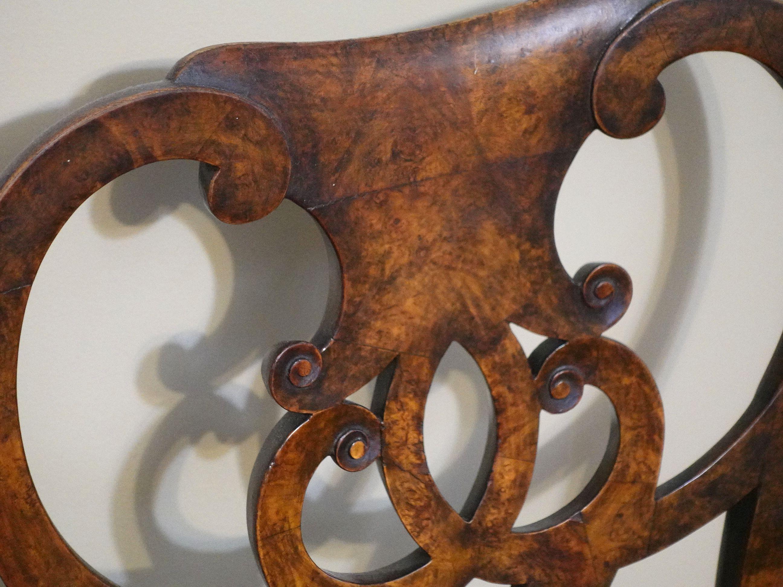 Antique 18th Century Chippendale Walnut Side Chair Burl Walnut For Sale 2