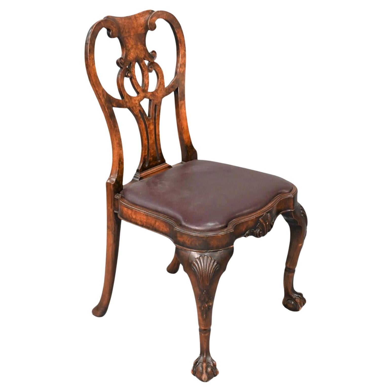 Antique 18th Century Chippendale Walnut Side Chair Burl Walnut For Sale