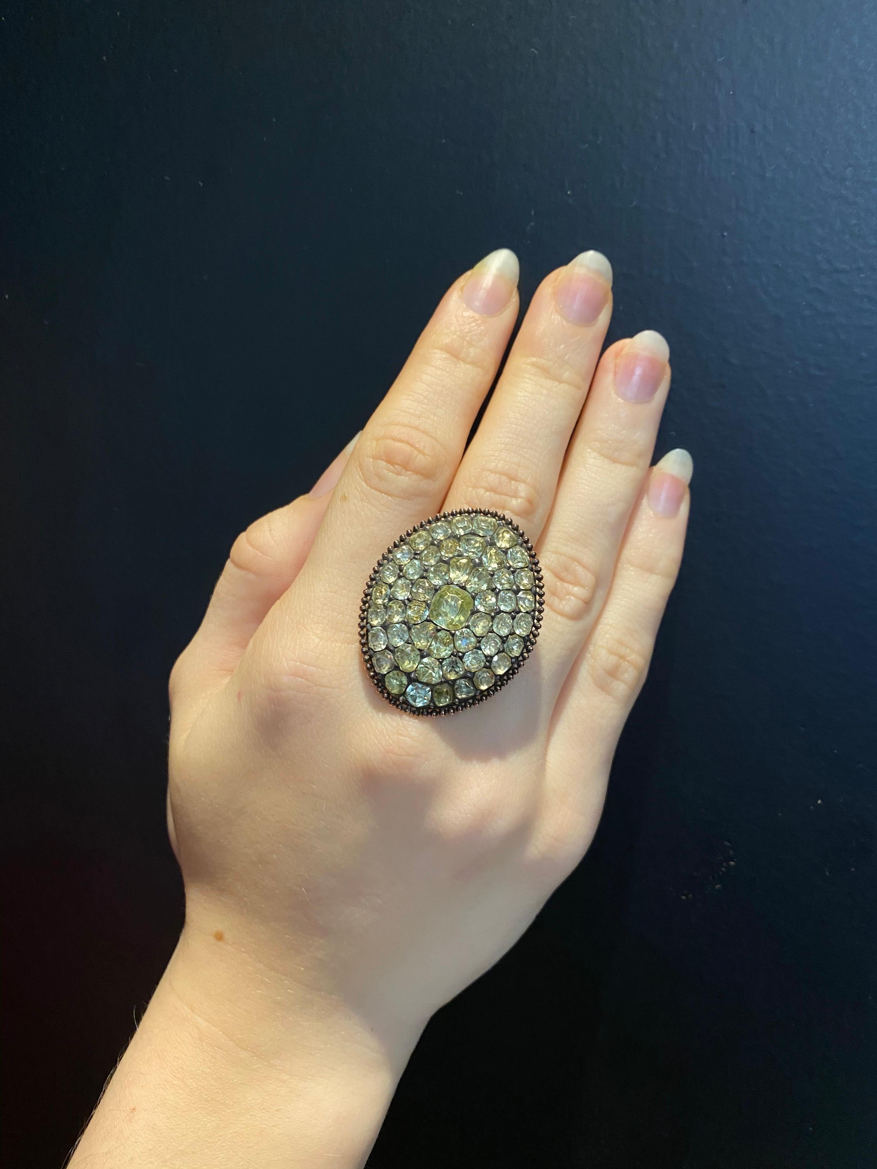 Women's Antique 18th Century Chrysolite Chrysoberyl Cocktail Ring Portuguese, circa 1780
