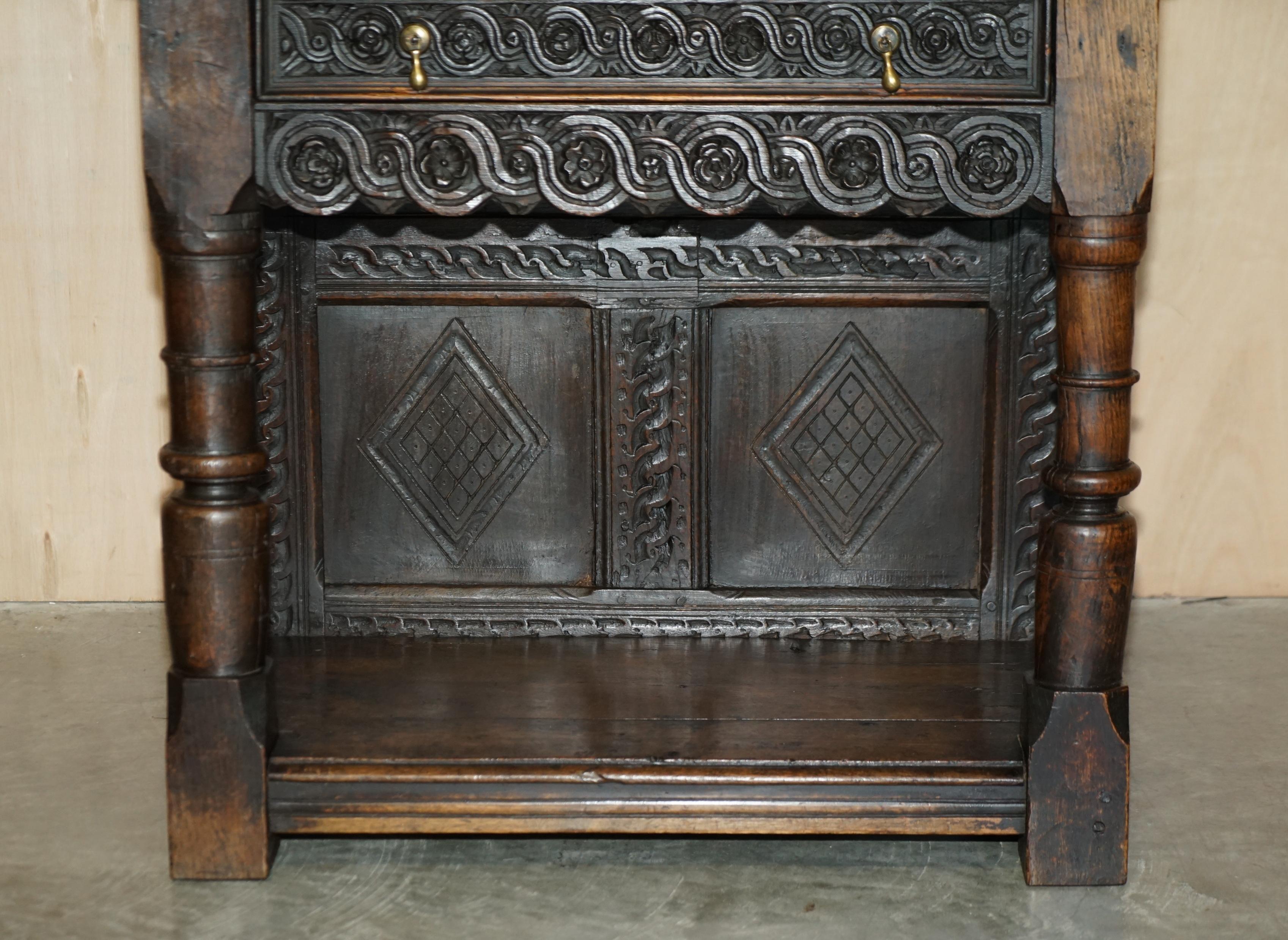 Antique 18th Century circa 1720 Gothic Jacobean Hall Console Table Single Drawer For Sale 2