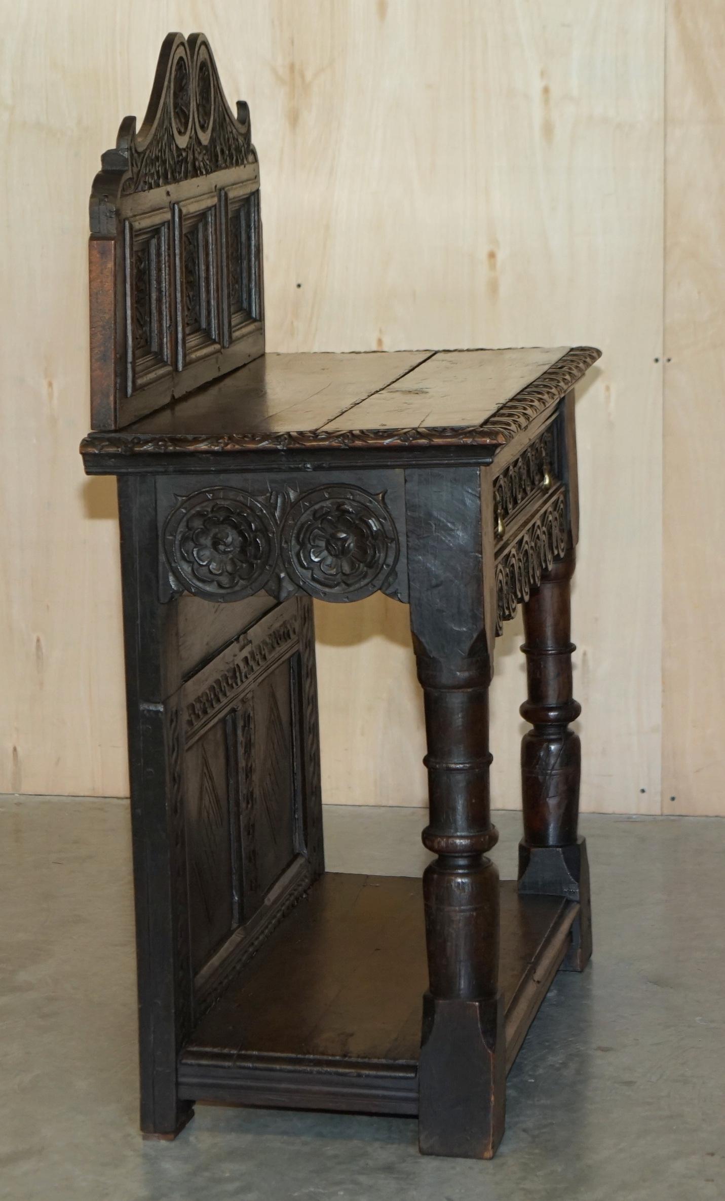 Antique 18th Century circa 1720 Gothic Jacobean Hall Console Table Single Drawer For Sale 3