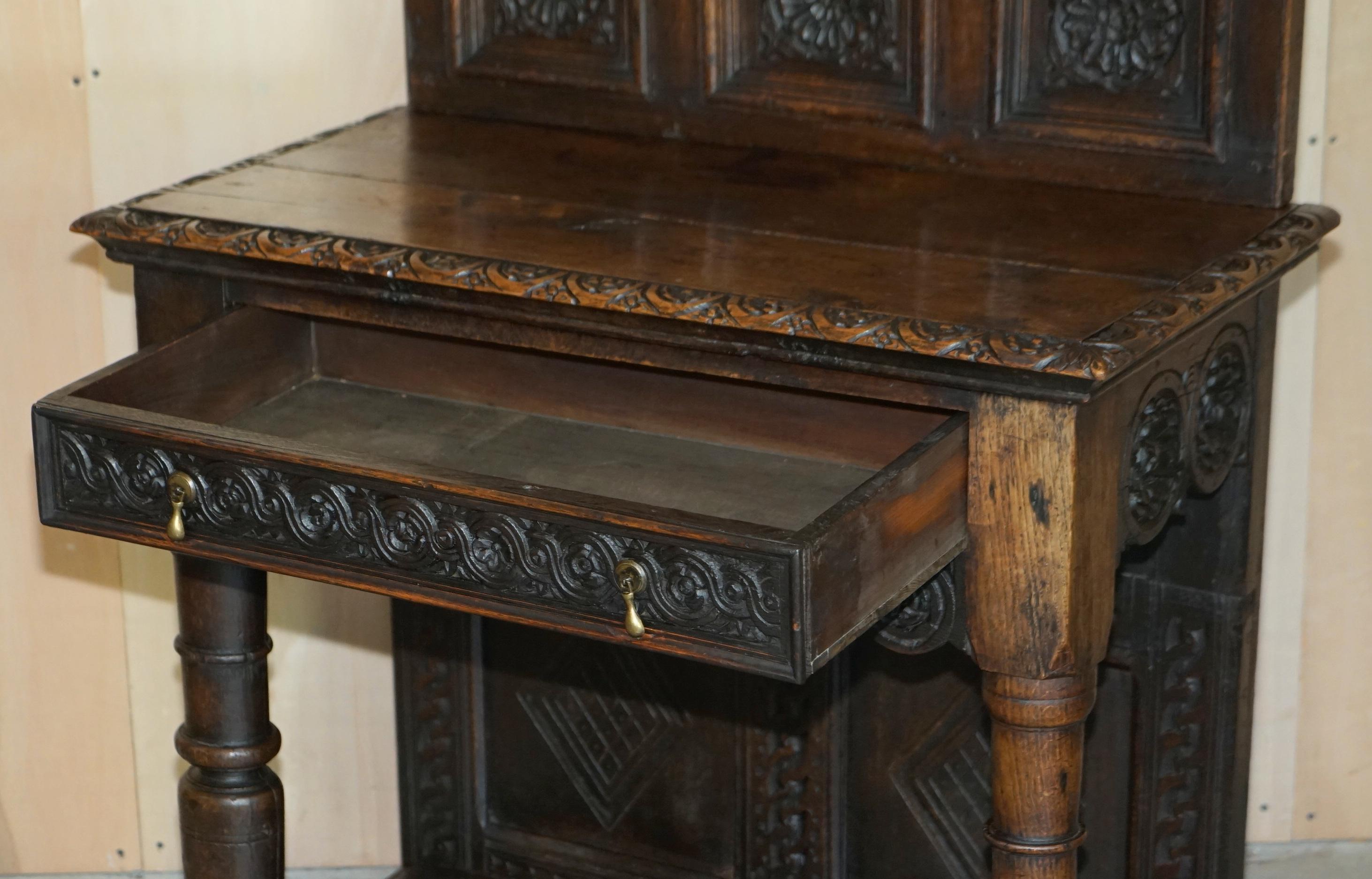 Antique 18th Century circa 1720 Gothic Jacobean Hall Console Table Single Drawer For Sale 8