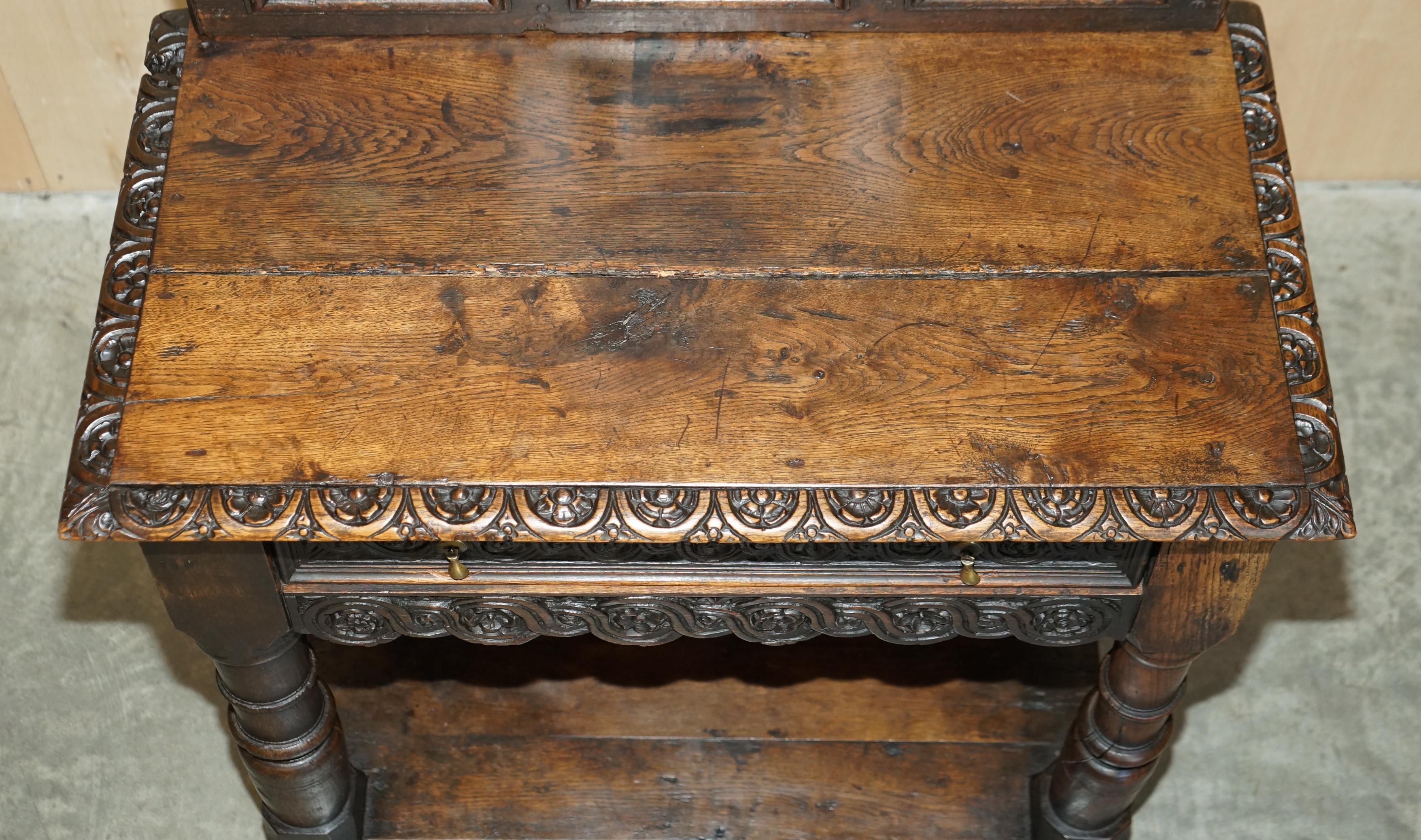 Hand-Crafted Antique 18th Century circa 1720 Gothic Jacobean Hall Console Table Single Drawer For Sale