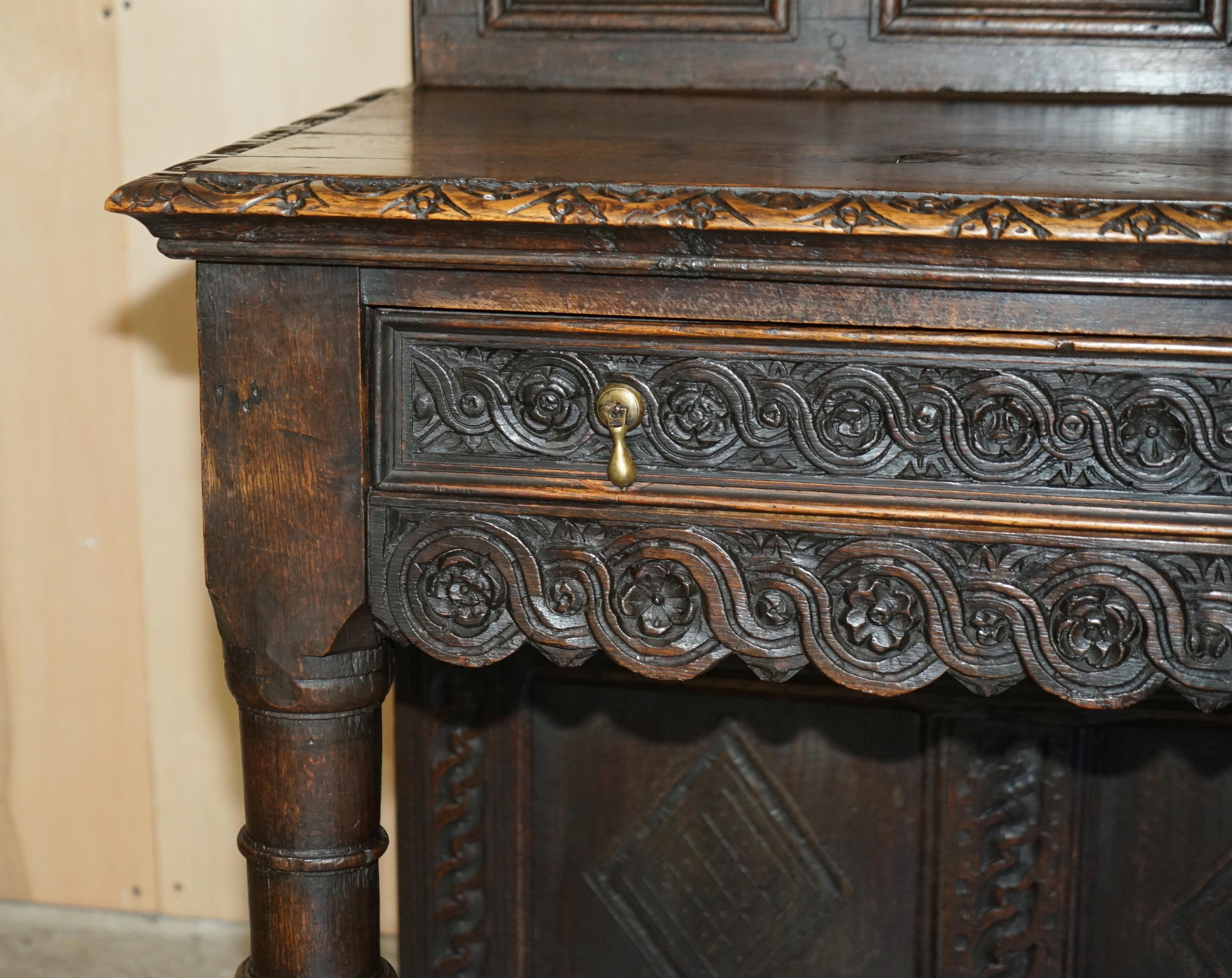 Oak Antique 18th Century circa 1720 Gothic Jacobean Hall Console Table Single Drawer For Sale