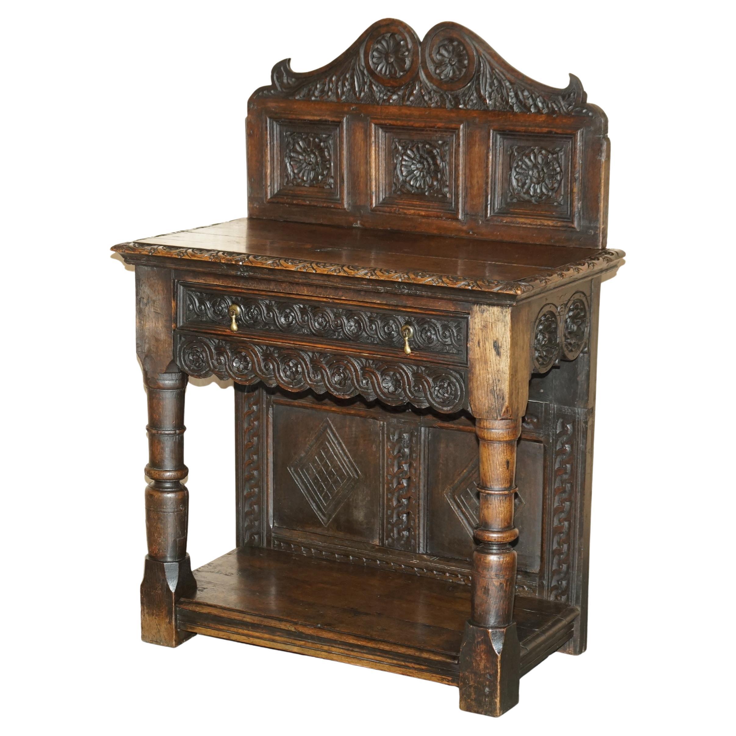 Antique 18th Century circa 1720 Gothic Jacobean Hall Console Table Single Drawer For Sale