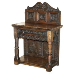 Used 18th Century circa 1720 Gothic Jacobean Hall Console Table Single Drawer