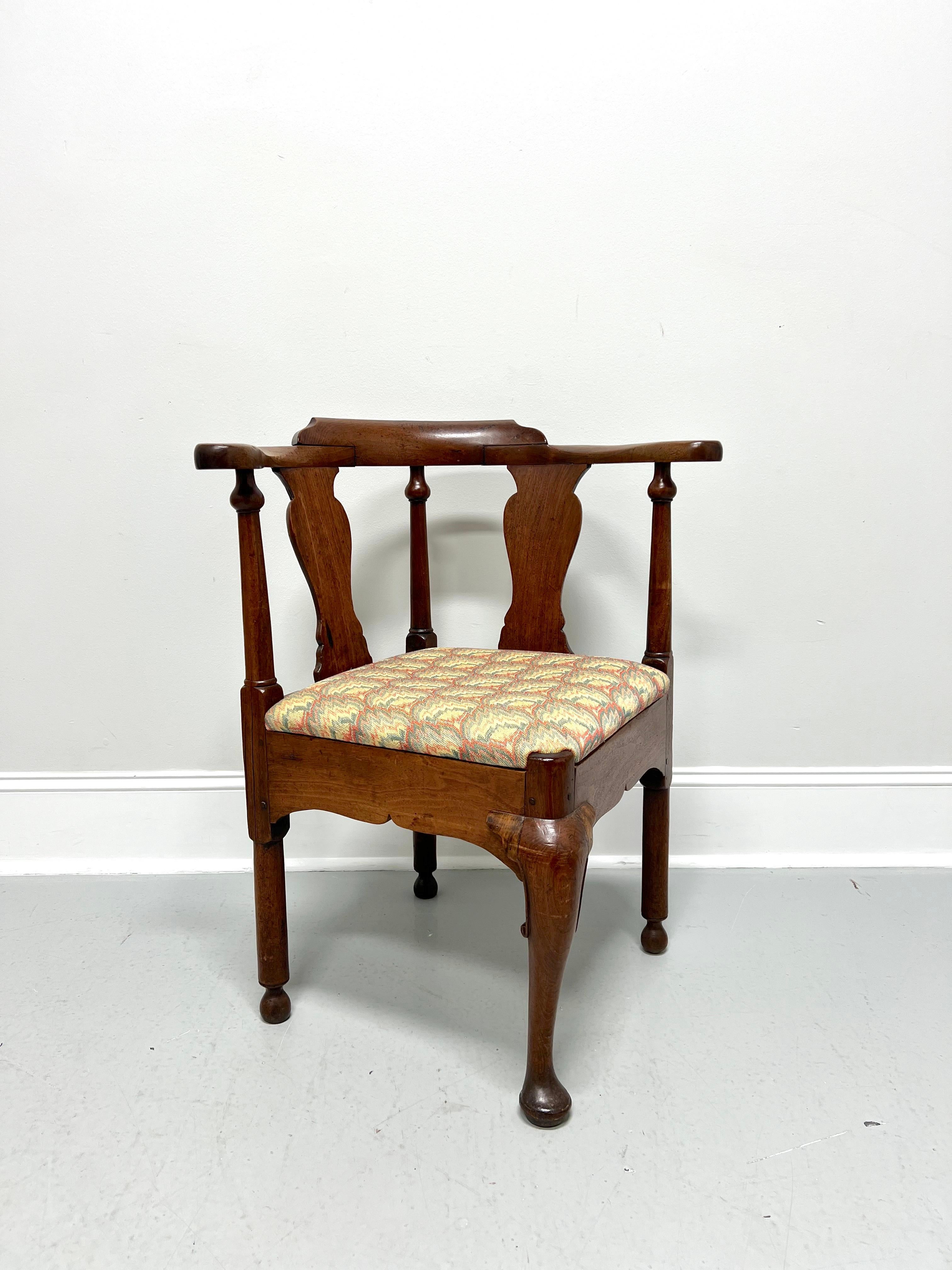 Fabric Antique 18th Century Circa 1750 American Colonial Walnut Corner Chair For Sale