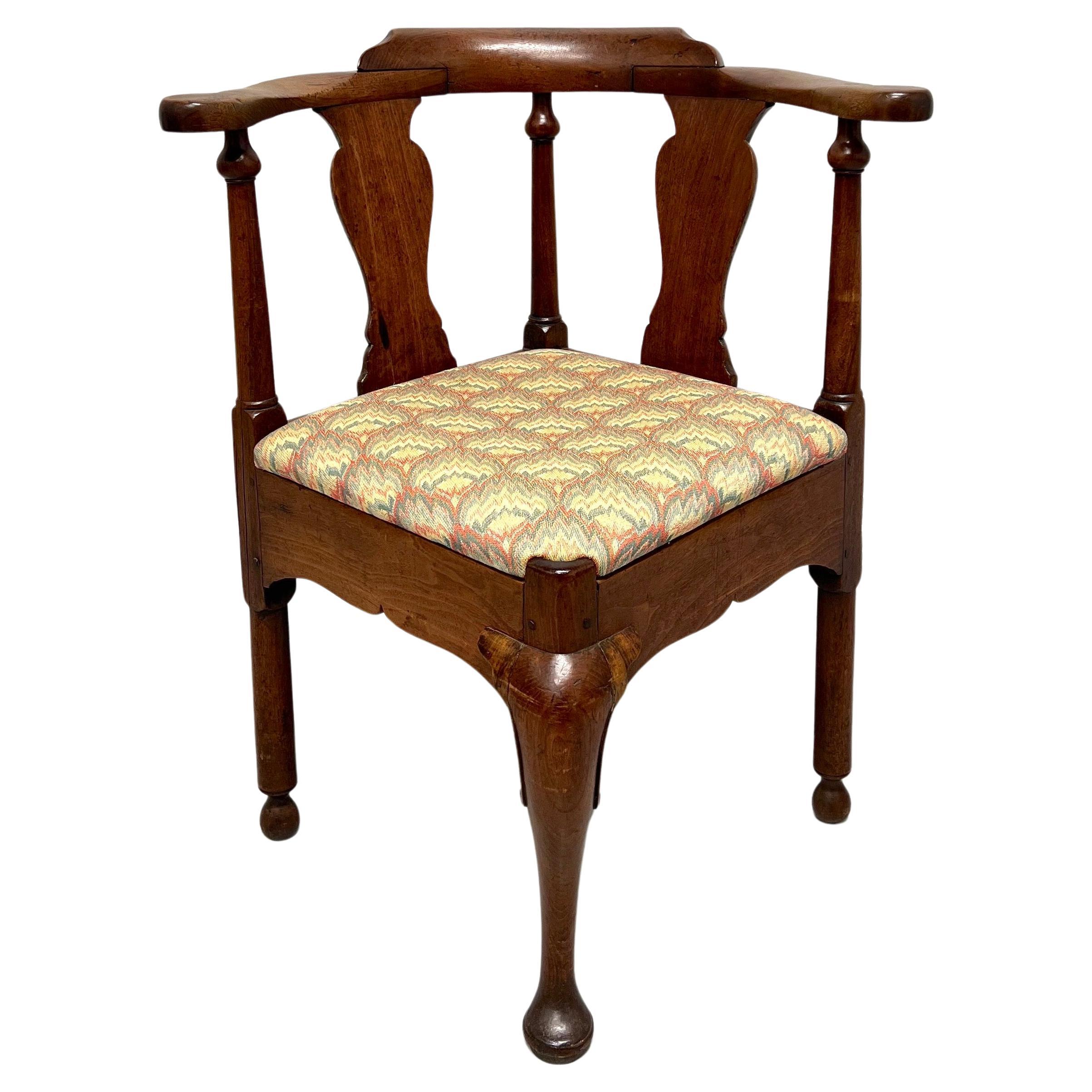 Antique 18th Century Circa 1750 American Colonial Walnut Corner Chair