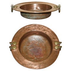 ANTIQUE 18TH CENTURY CIRCA 1760 SPANiSH BRASERO COPPER & BRASS HEATER FRUIT BOWL