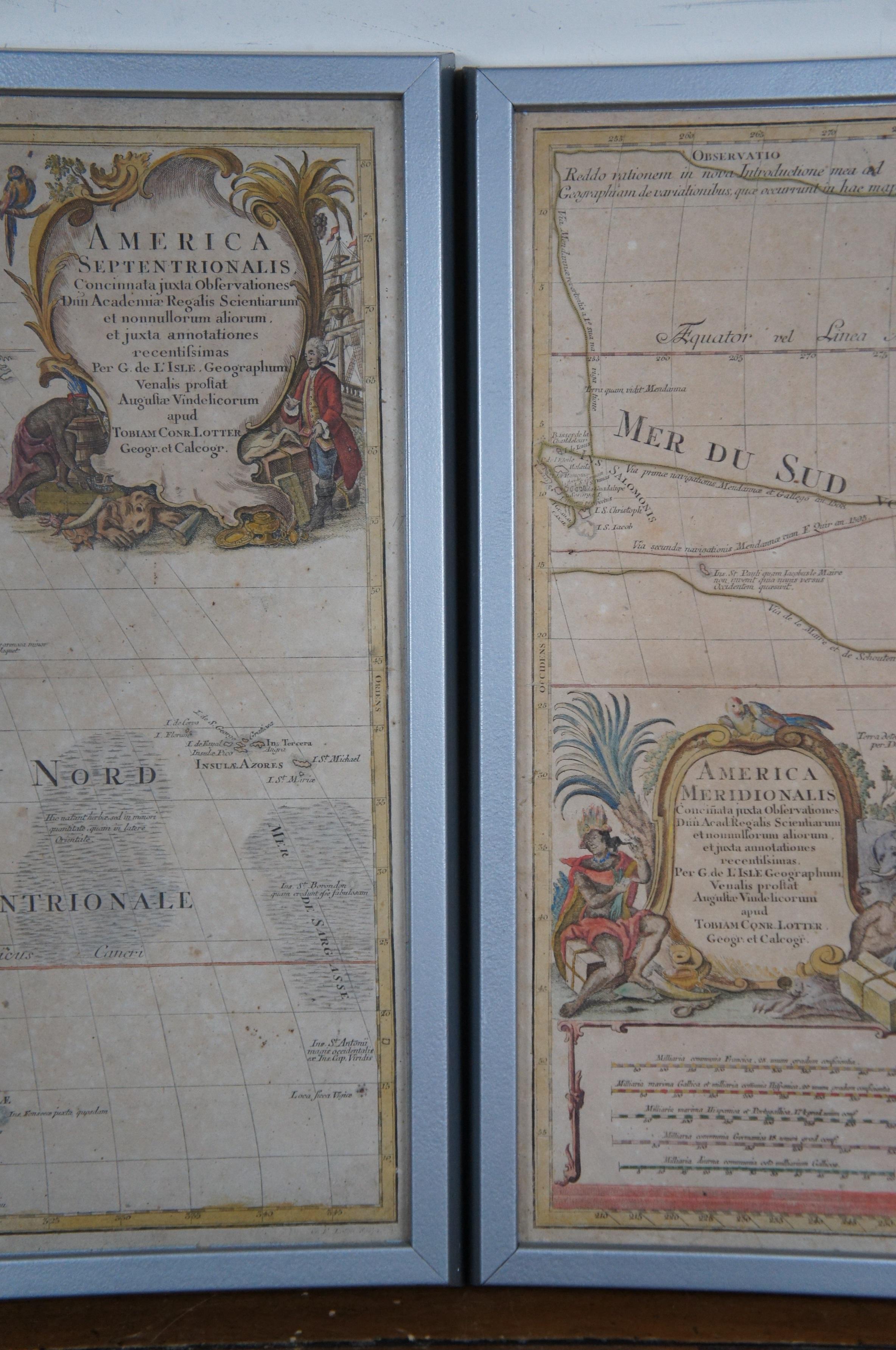 Siglo XVIII Antiguo Conrad Lotter Septentrionalis Meridionalis Mapas Americanos en venta 6
