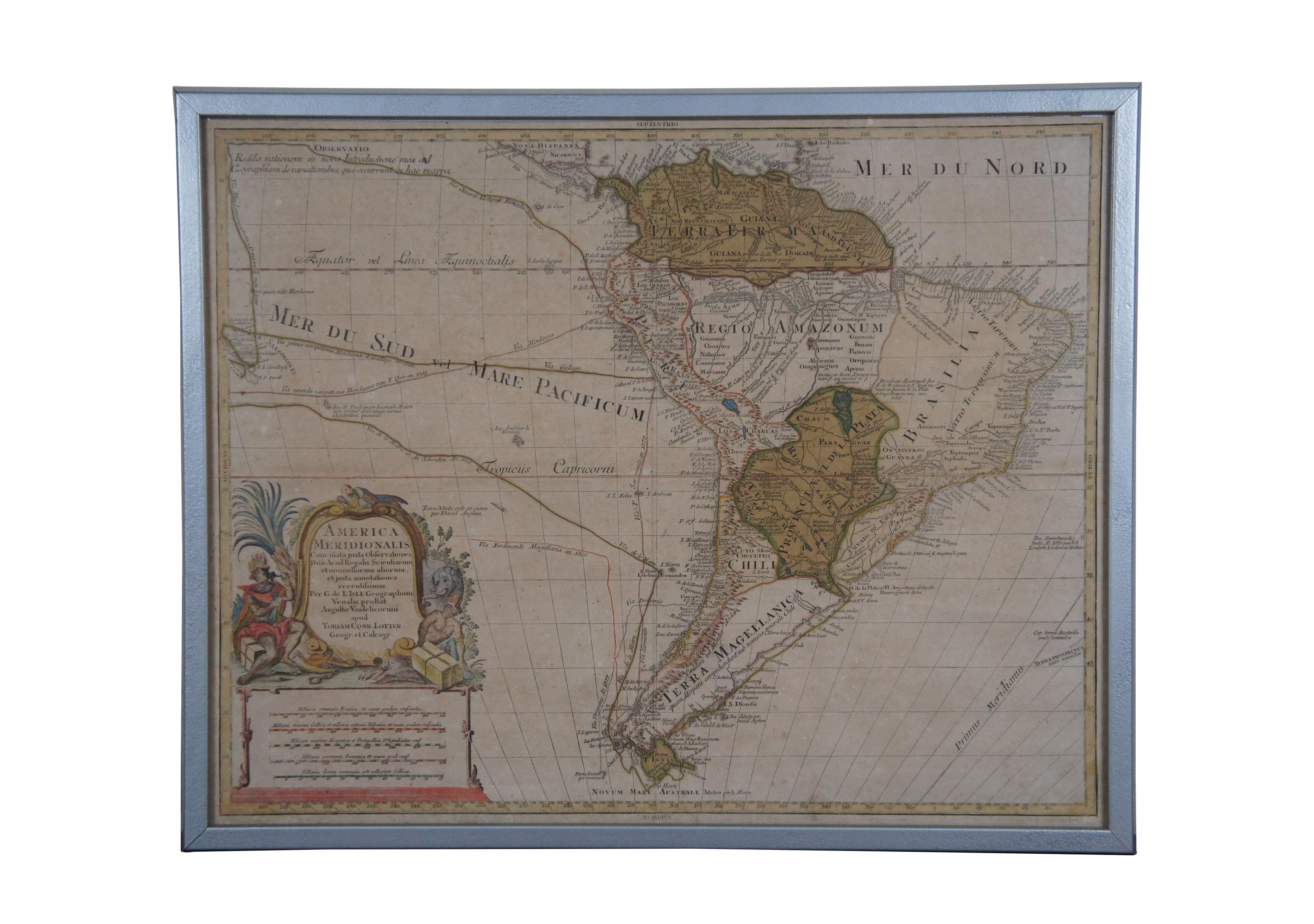 Siglo XVIII Antiguo Conrad Lotter Septentrionalis Meridionalis Mapas Americanos Grabado en venta