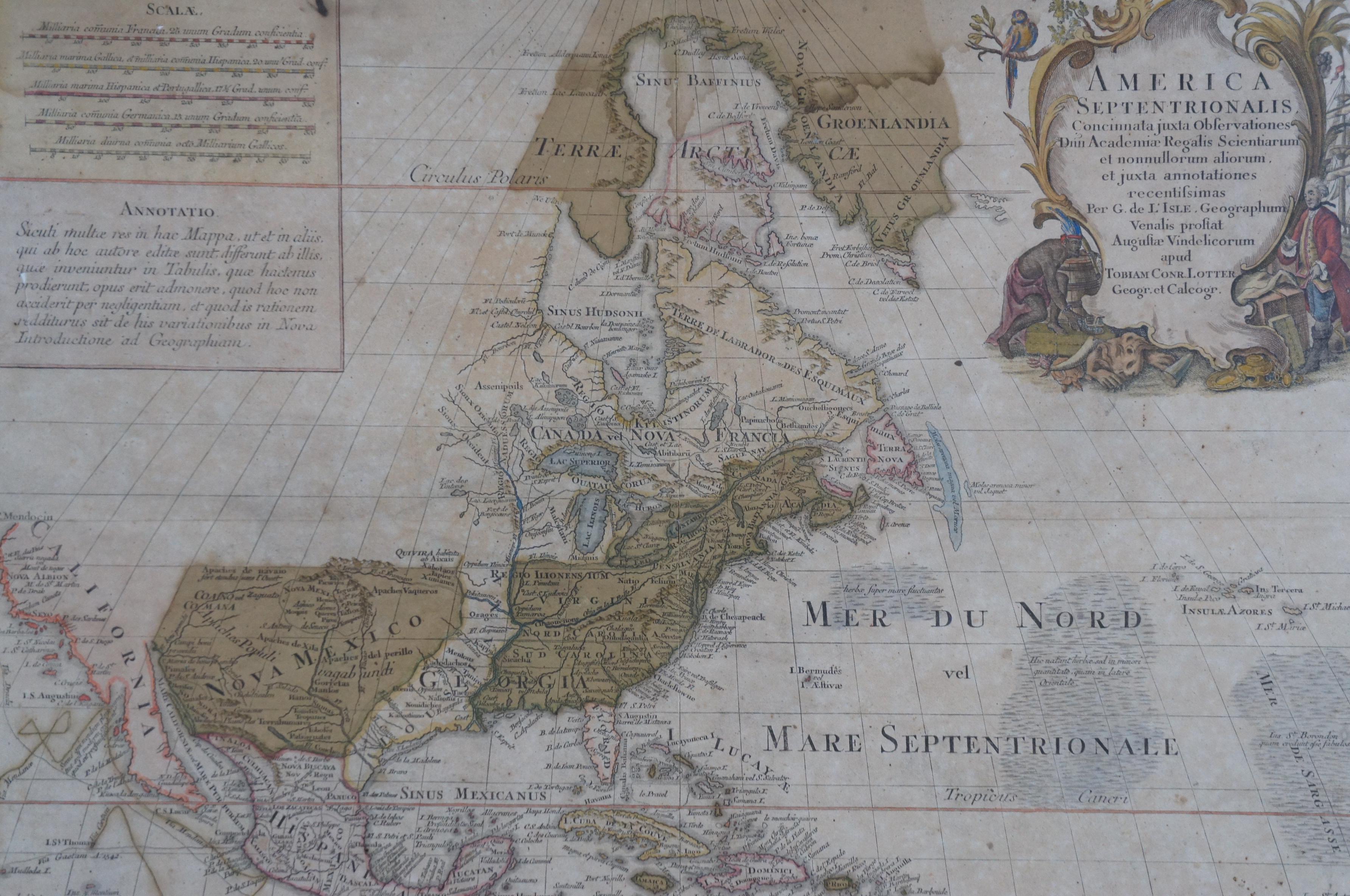 Siglo XVIII Antiguo Conrad Lotter Septentrionalis Meridionalis Mapas Americanos Papel en venta