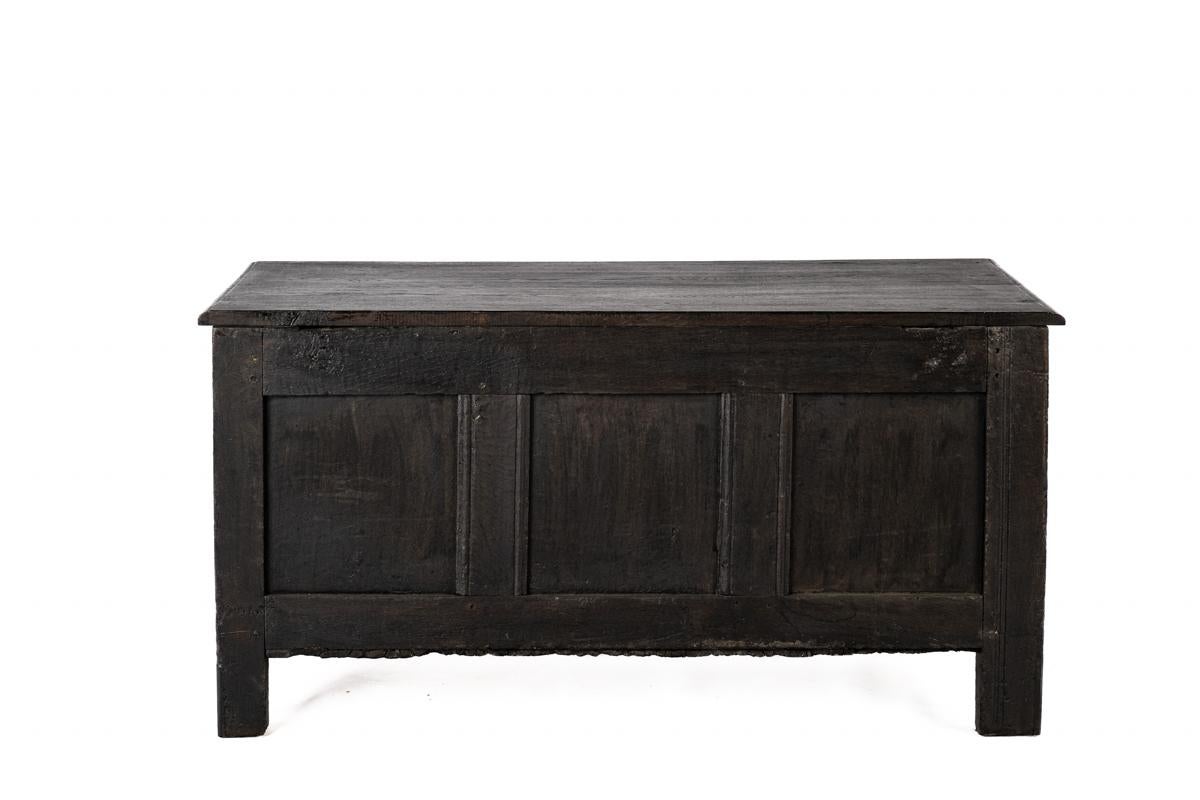 Jacobean Antique 18th century converted blacked oak and carved English chest or trunk