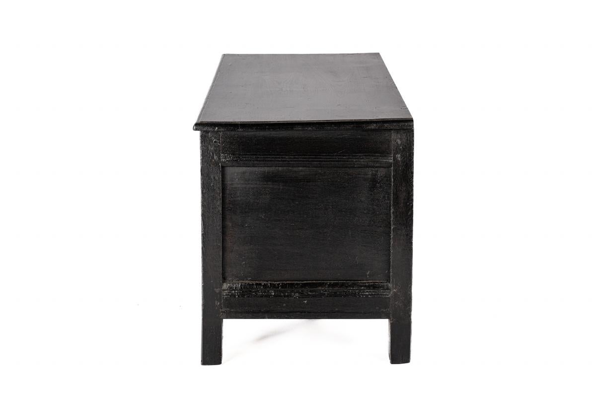 Stained Antique 18th century converted blacked oak and carved English chest or trunk